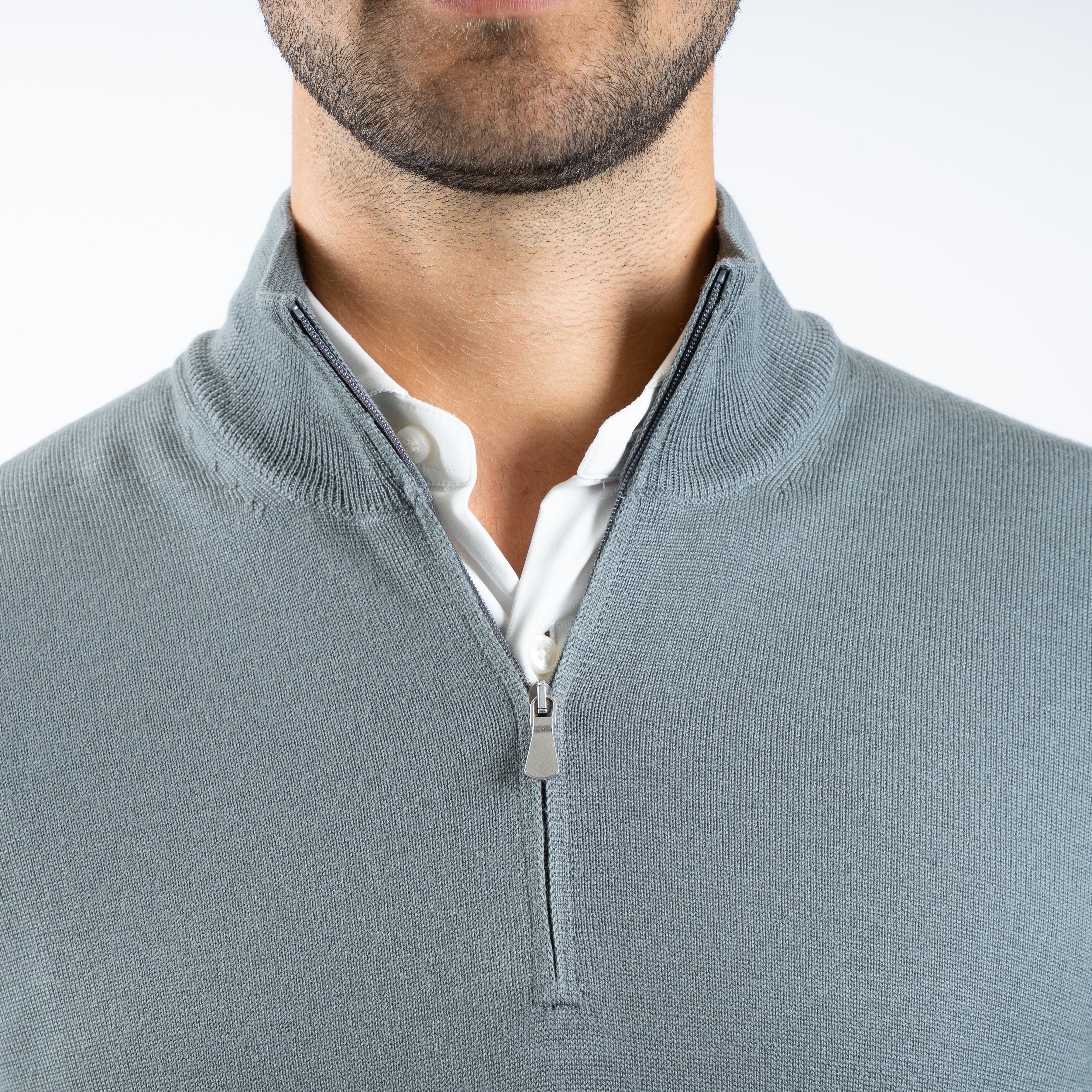 Gran Sasso Gebreide Trui met Rits Middengroen | Extrafine Merino