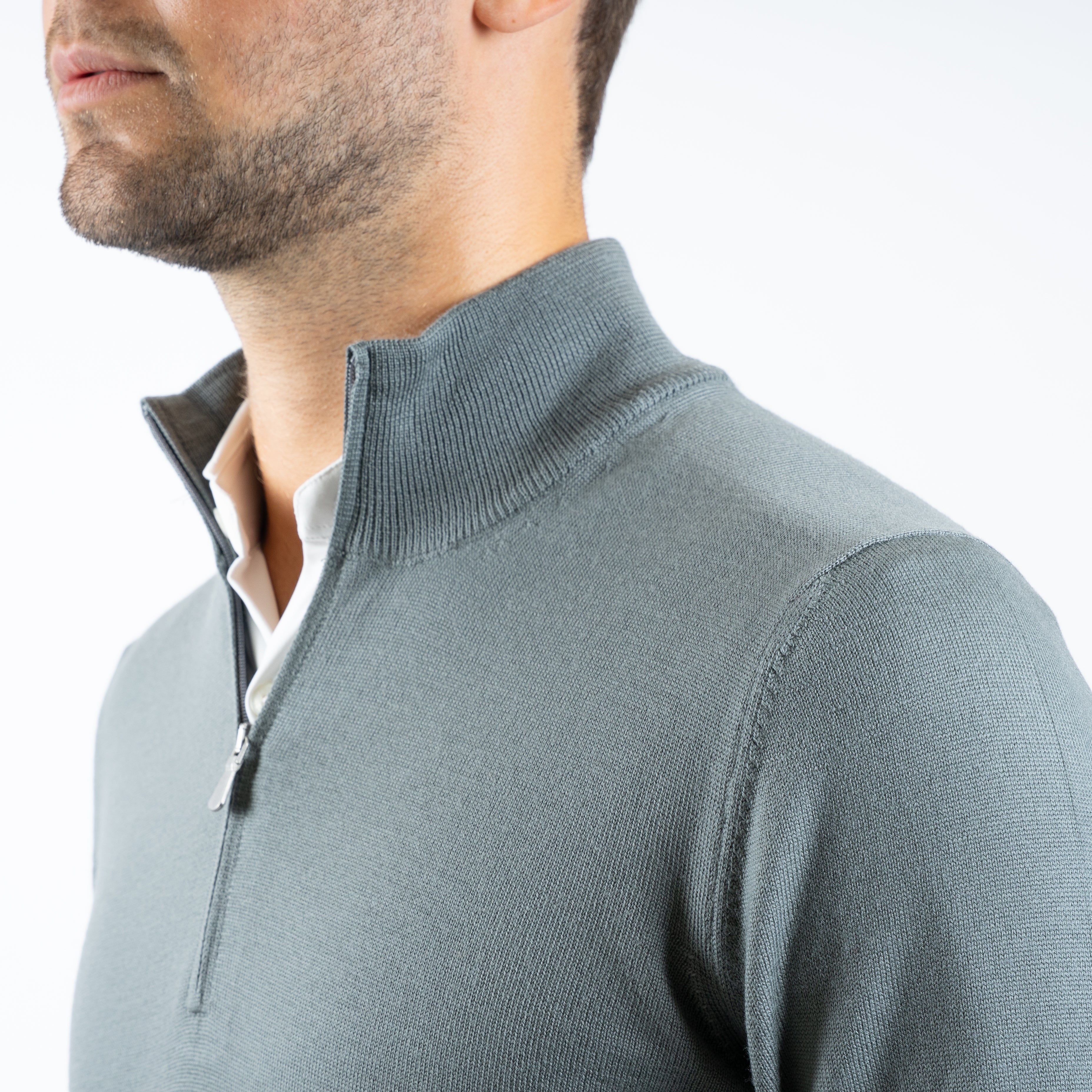 Gran Sasso Gebreide Trui met Rits Middengroen | Extrafine Merino