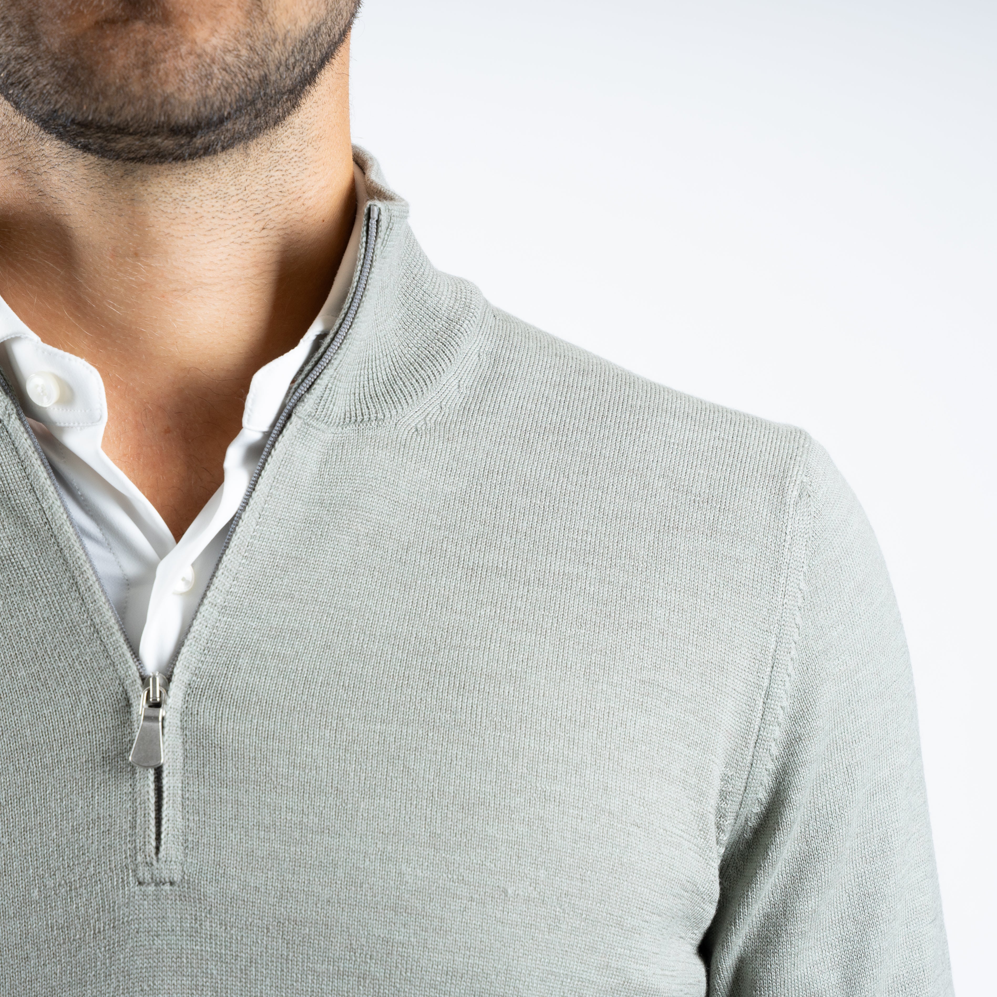 Gran Sasso Gebreide Trui met Rits Sage Groen | Extrafine Merino