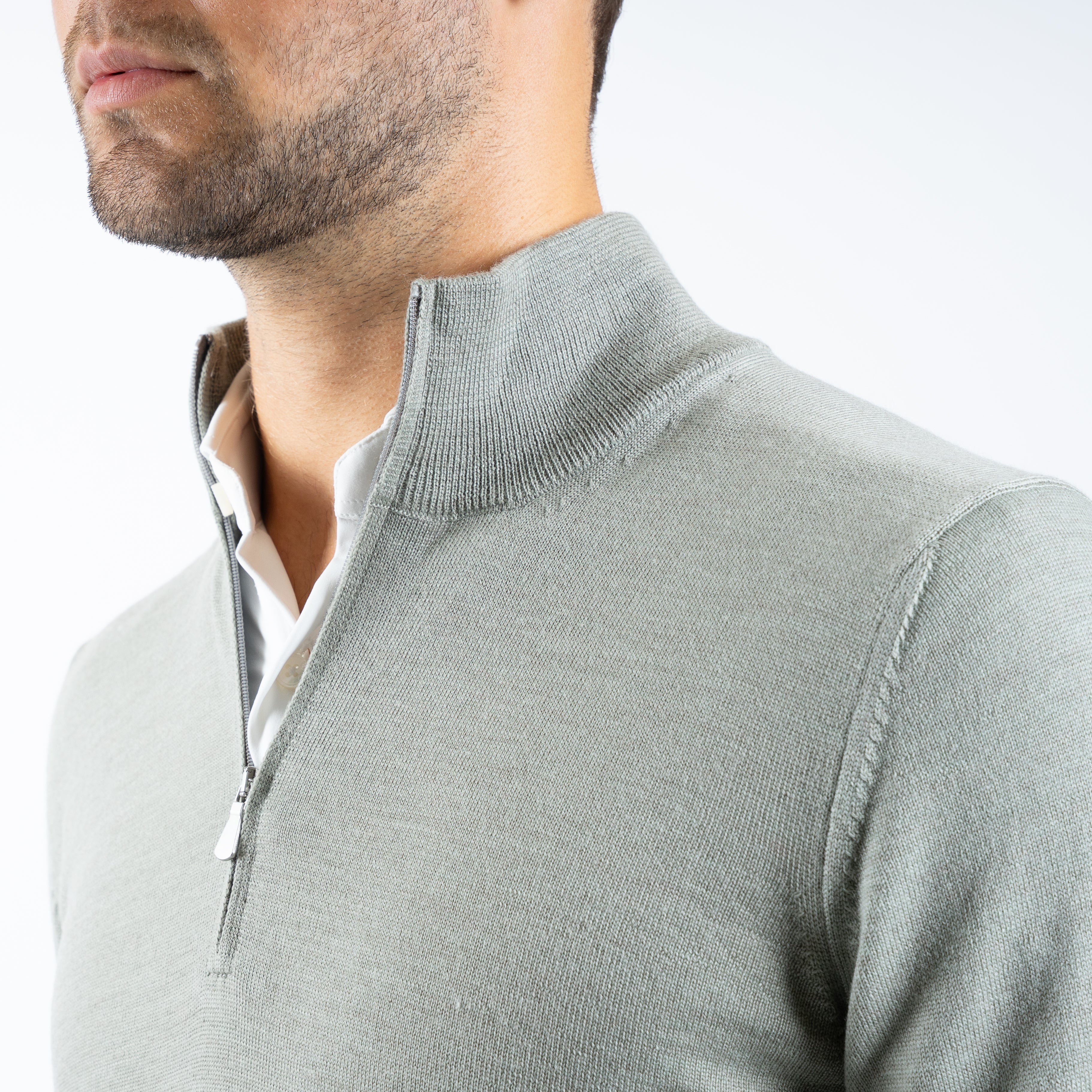 Gran Sasso Gebreide Trui met Rits Sage Groen | Extrafine Merino
