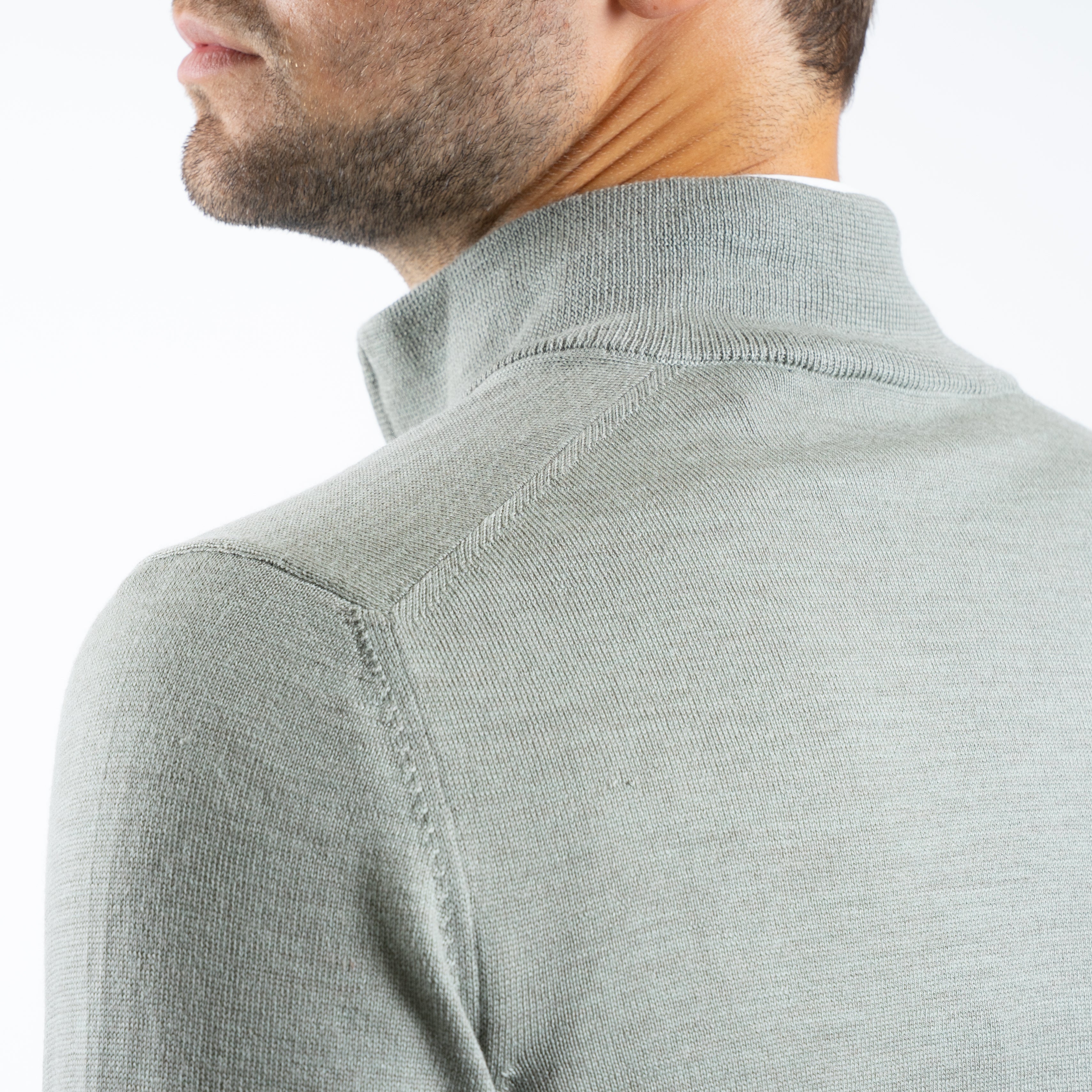 Gran Sasso Gebreide Trui met Rits Sage Groen | Extrafine Merino