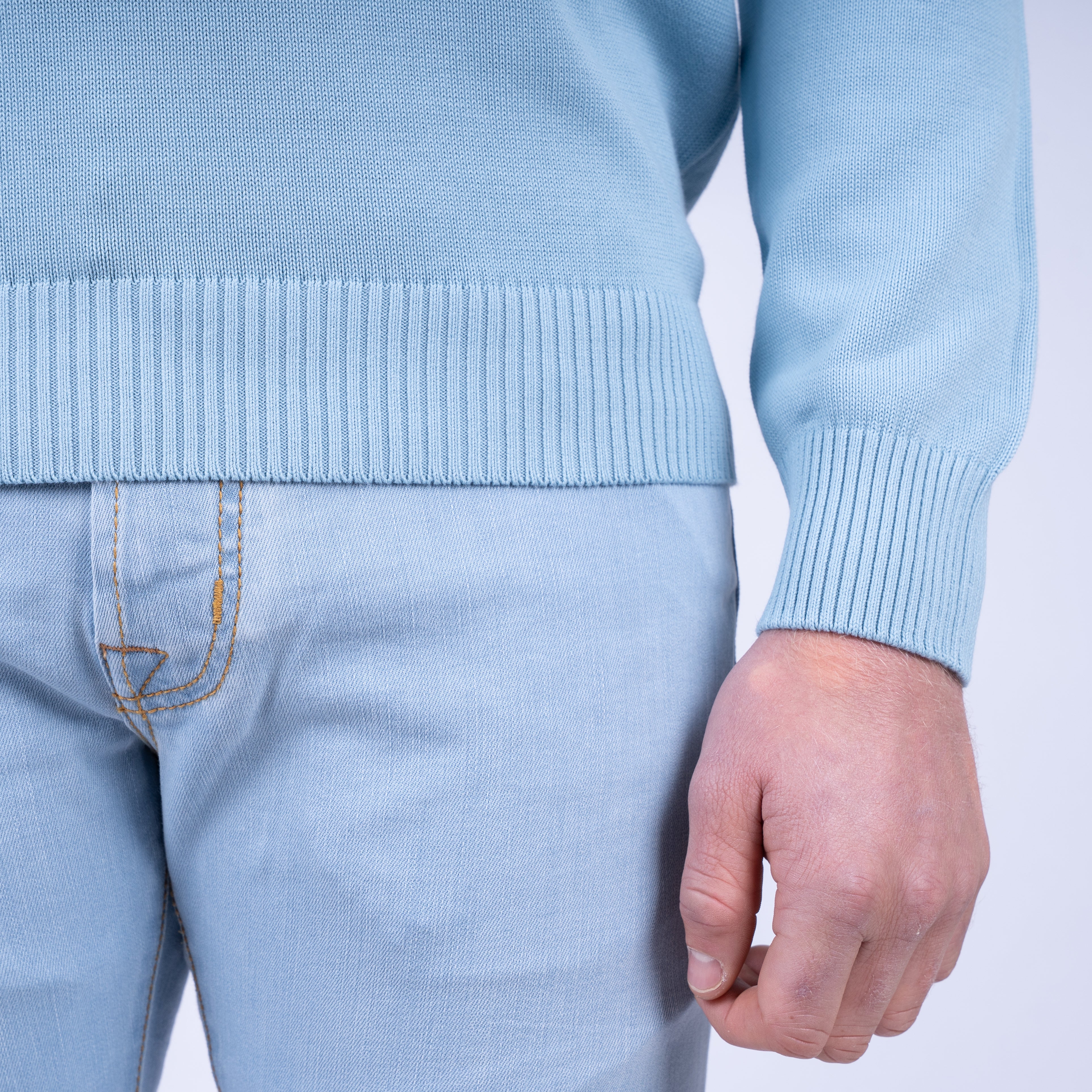 Gran Sasso Gebreide Trui Ronde Hals Lichtblauw | Egyptian Cotton