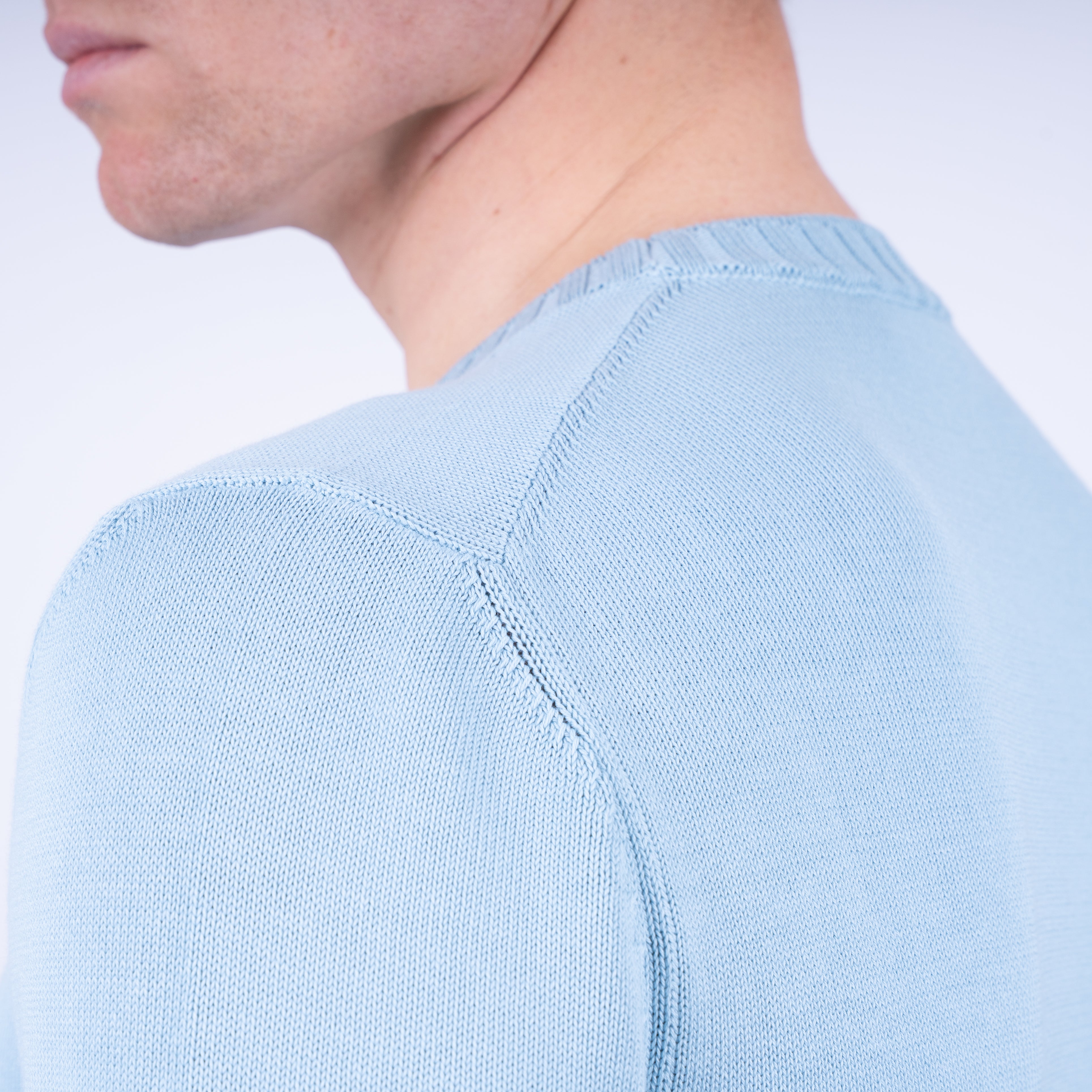 Gran Sasso Gebreide Trui Ronde Hals Lichtblauw | Egyptian Cotton