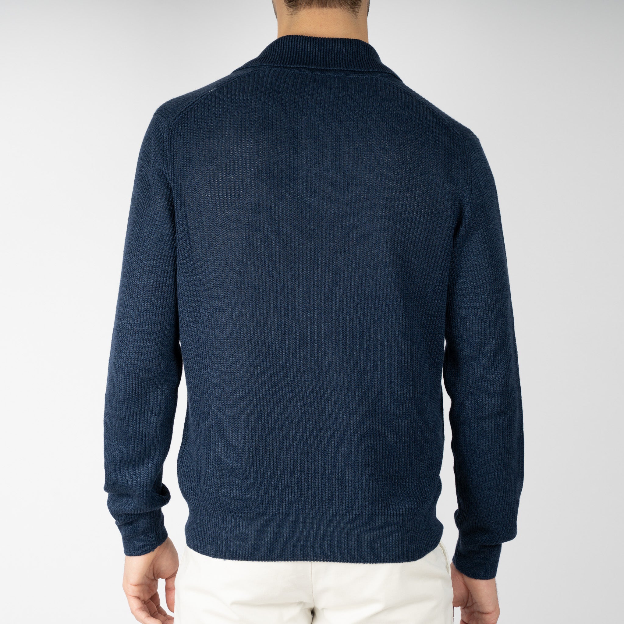 Gran Sasso Gebreide Trui Buttonless Polokraag Blauw | Lino-Cotone