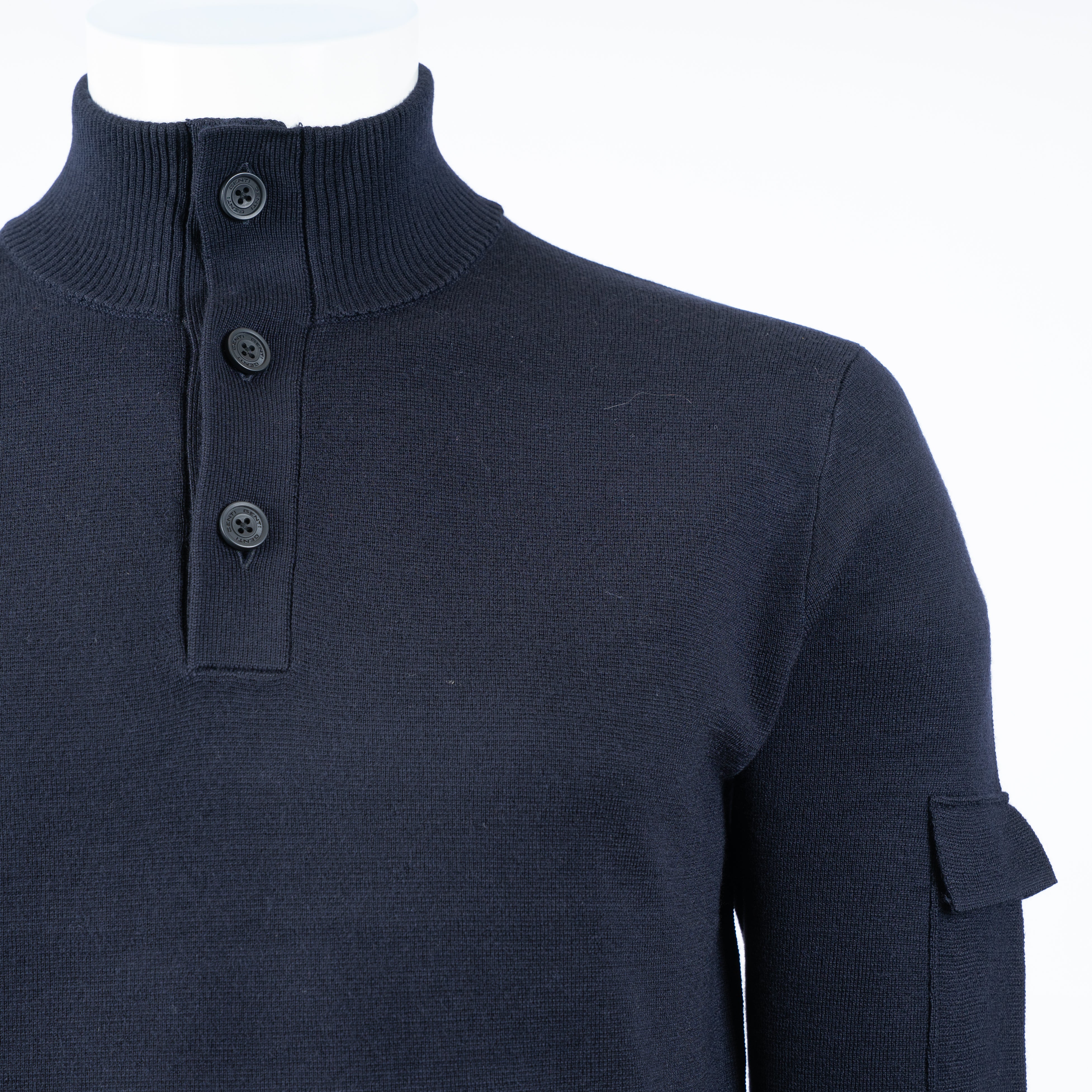 Genti Gebreide Trui met Knopenlijst Blauw | Wool