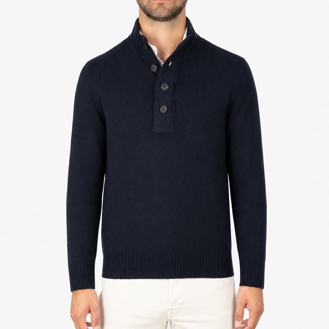 Gran Sasso Gebreide Trui met Knopenlijst Blauw | Super Geelong