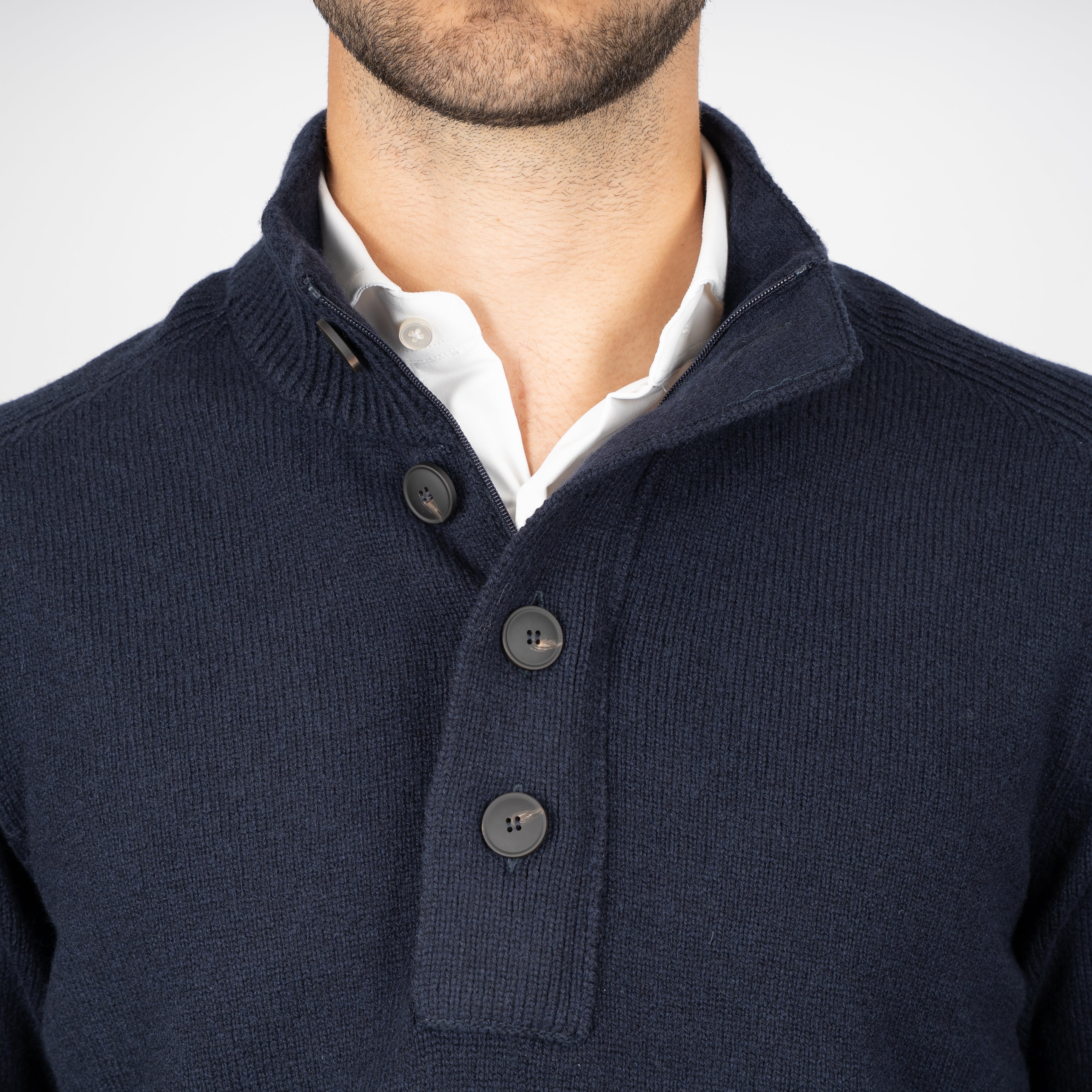 Gran Sasso Gebreide Trui met Knopenlijst Blauw | Super Geelong
