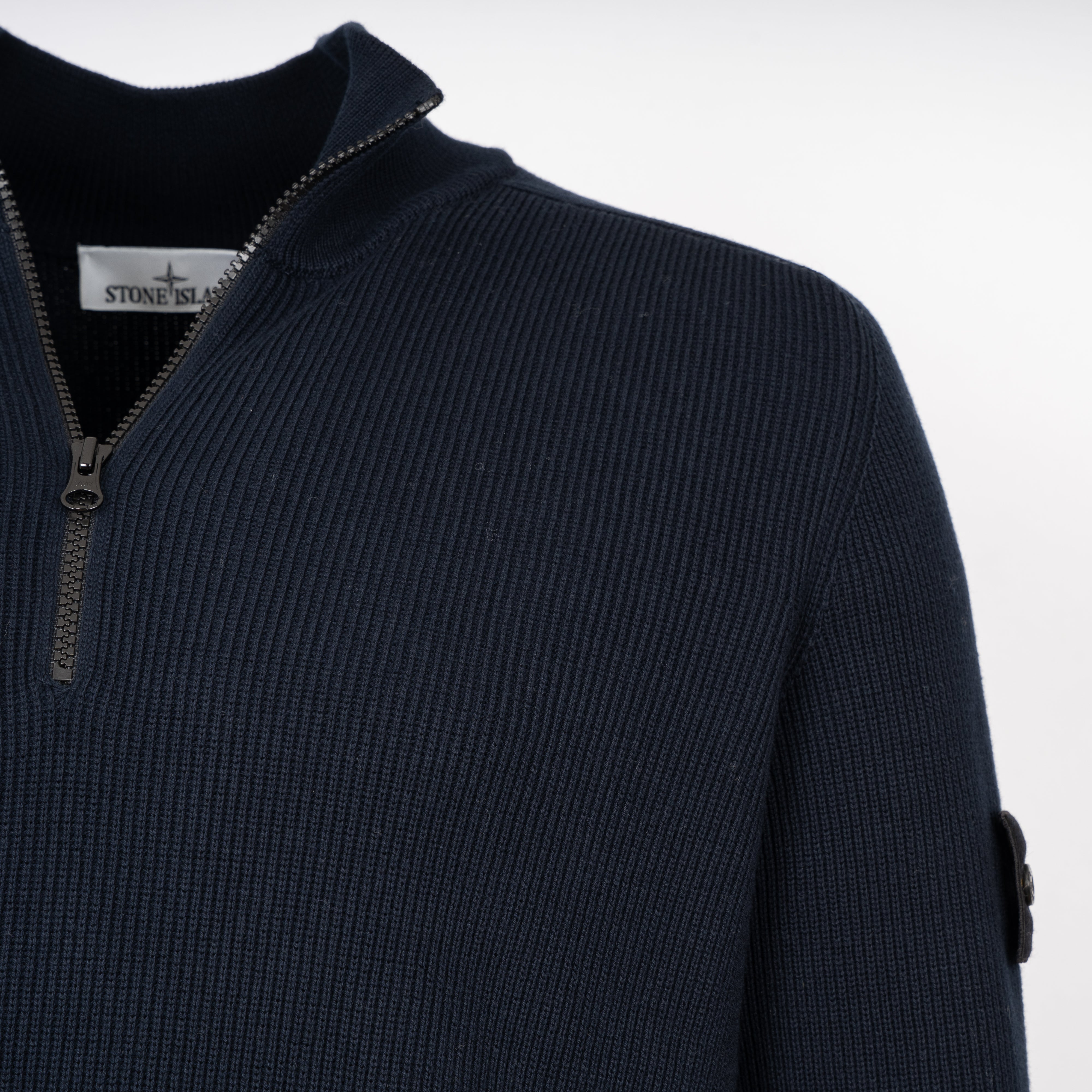 Stone Island Gebreide Trui met Rits Donkerblauw | Soft Organic Cotton