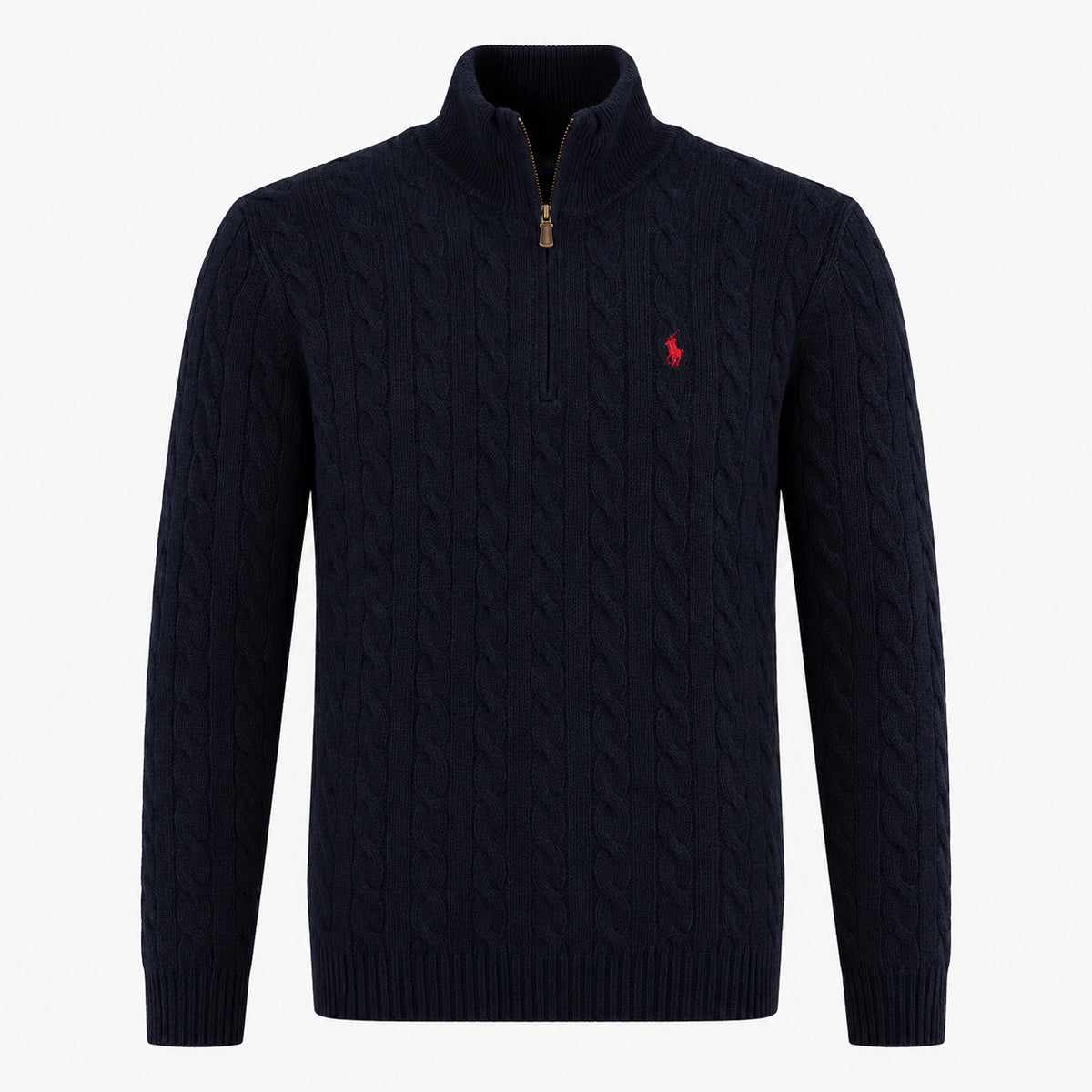 Ralph Lauren Gebreide Kabeltrui met Rits Blauw | Cable-Knit Cotton
