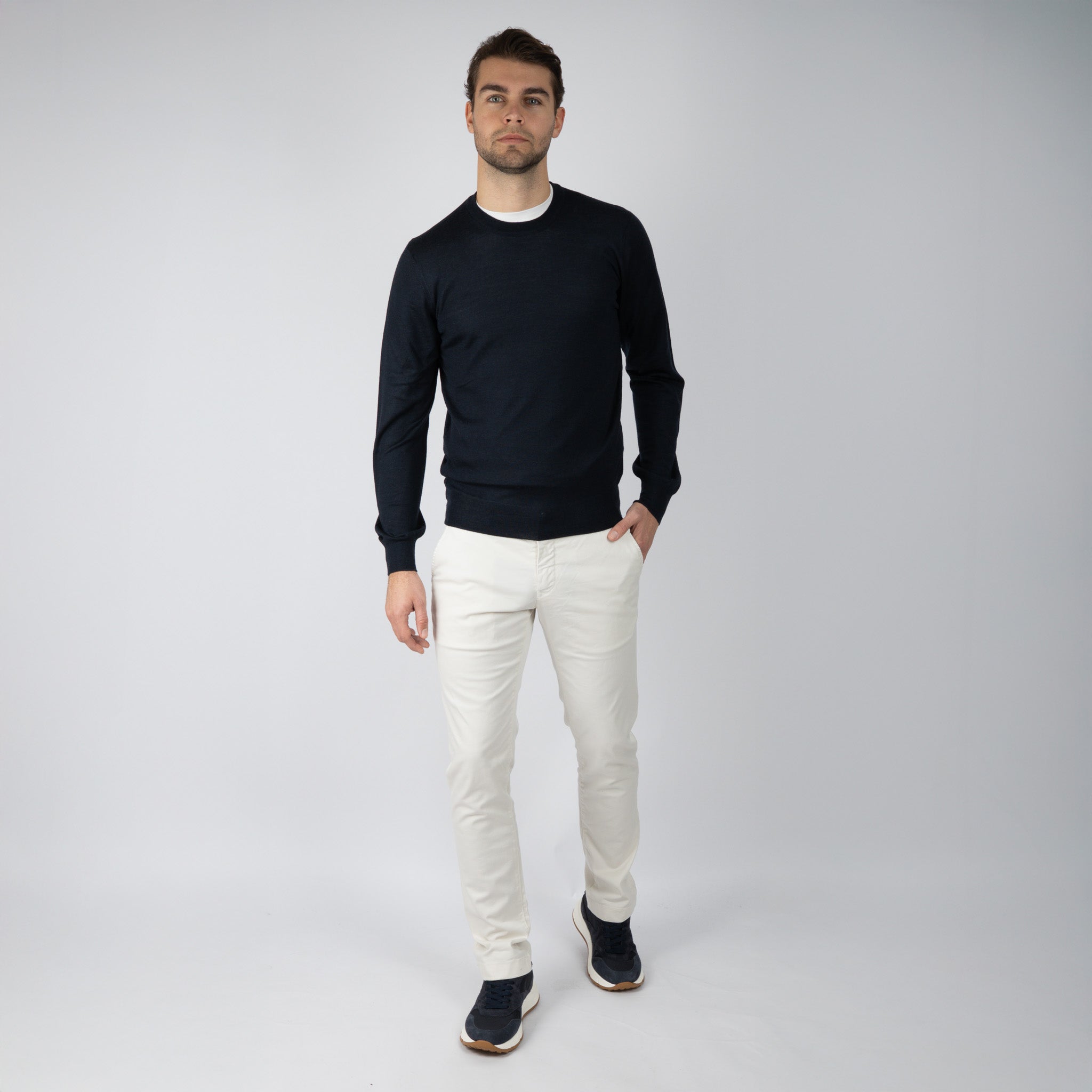 Gran Sasso Gebreide Trui Ronde Hals Blauw | Cashmere-Lana-Seta
