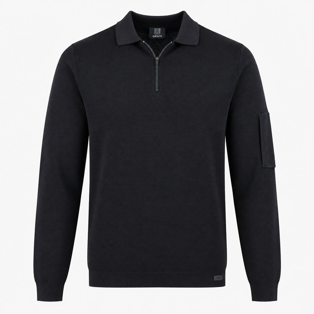 Genti Polo Lange Mouw met Rits Blauw | Cool Dry