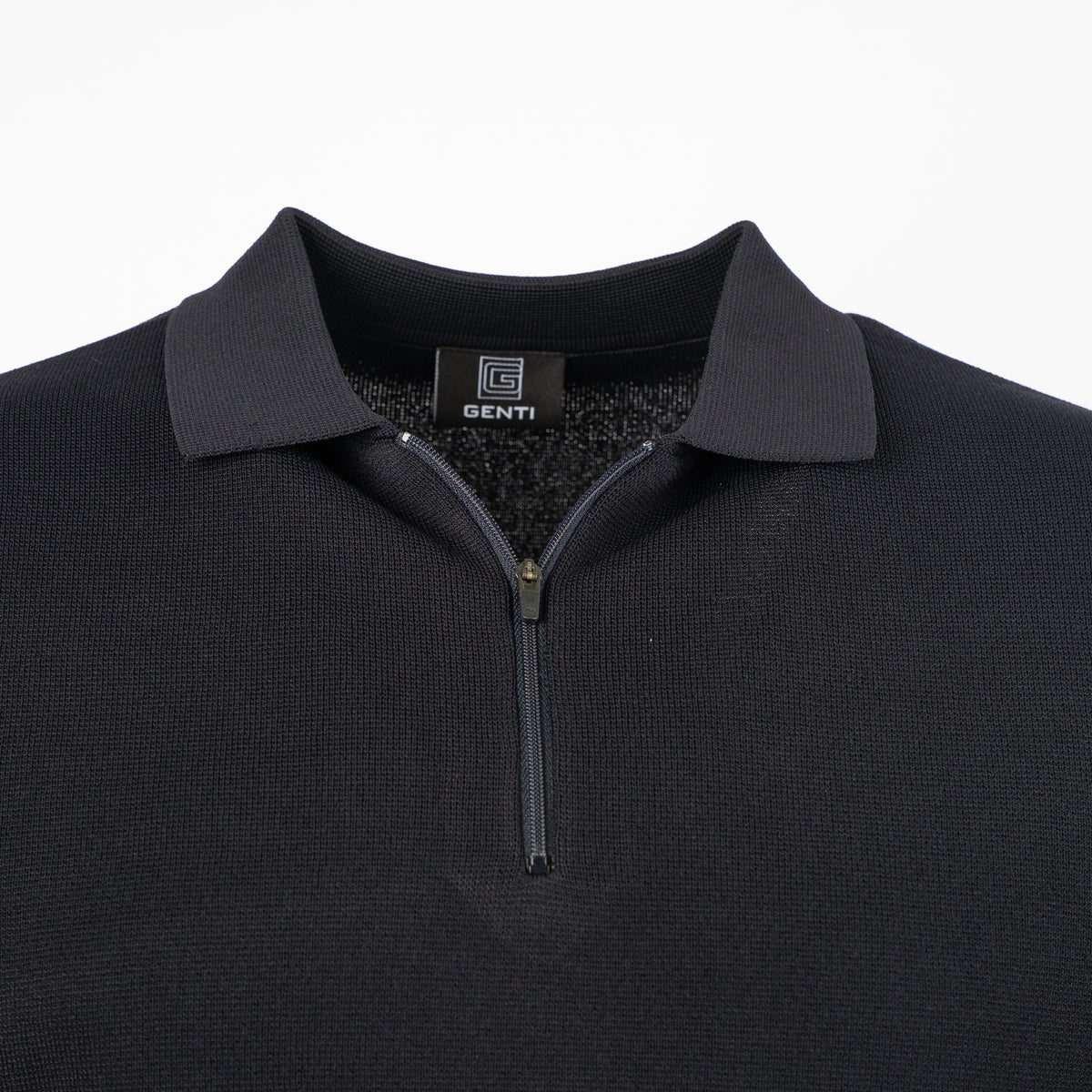 Genti Polo Lange Mouw met Rits Blauw | Cool Dry