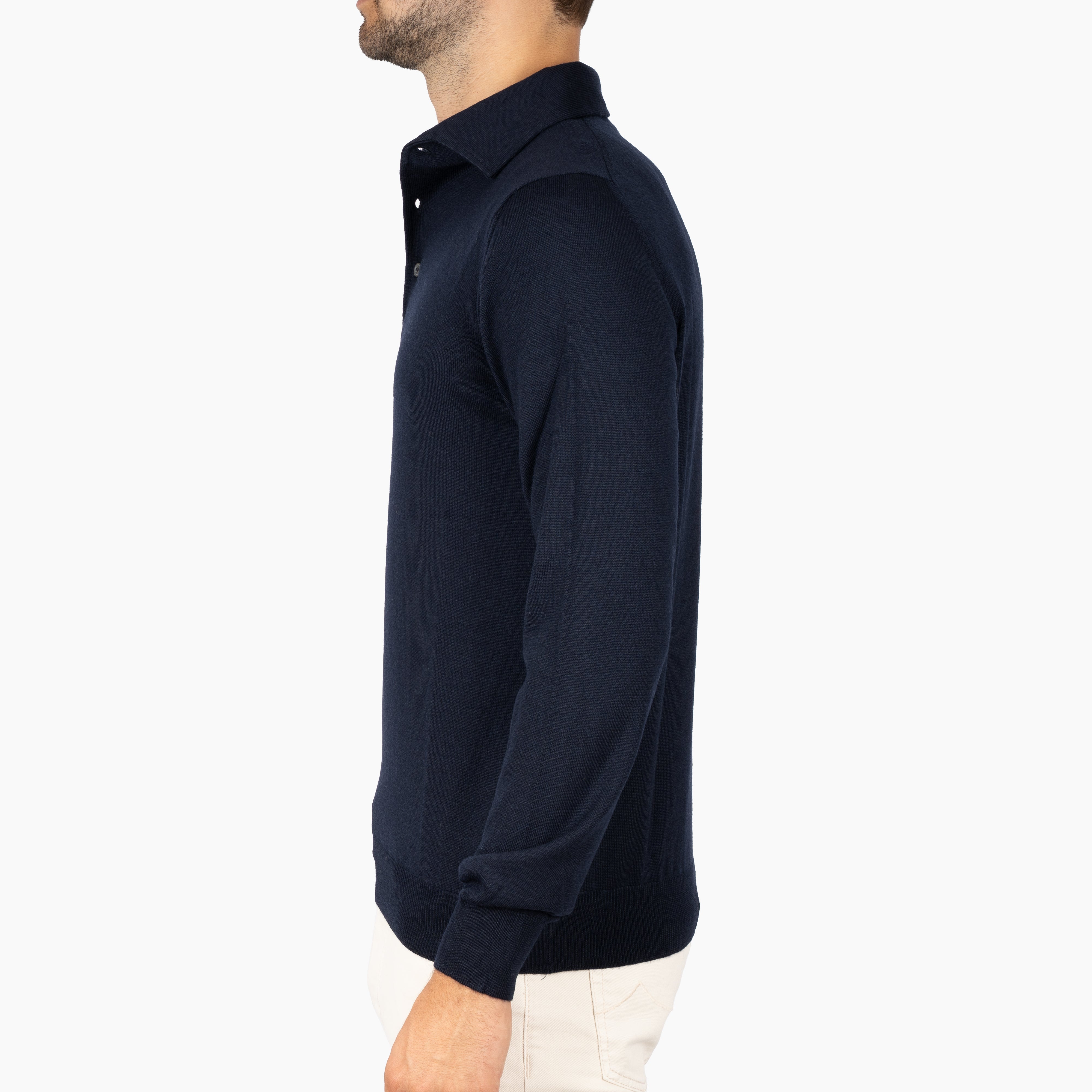 Gran Sasso Gebreide Polo Lange Mouw Blauw | Extrafine Merino