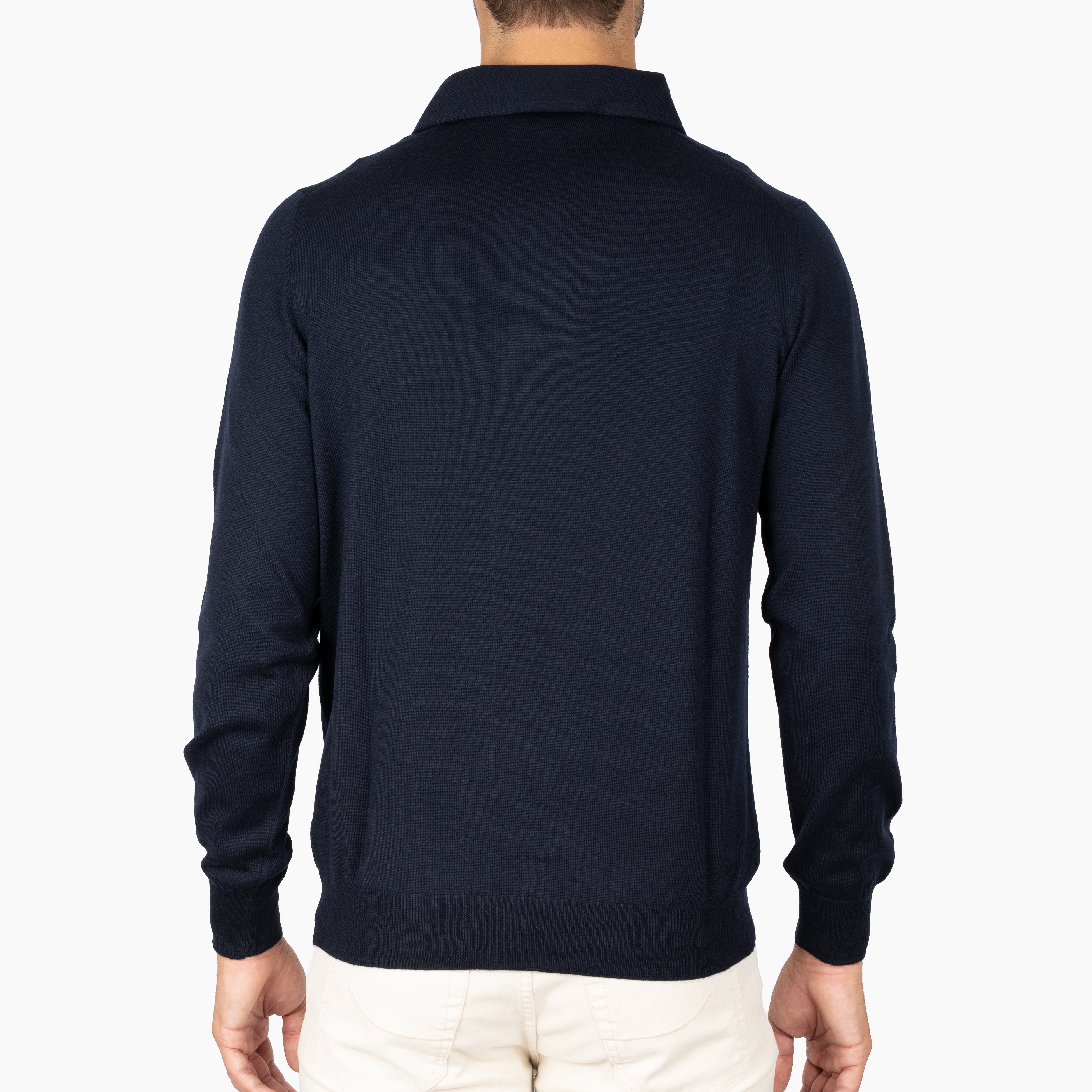 Gran Sasso Gebreide Polo Lange Mouw Blauw | Extrafine Merino