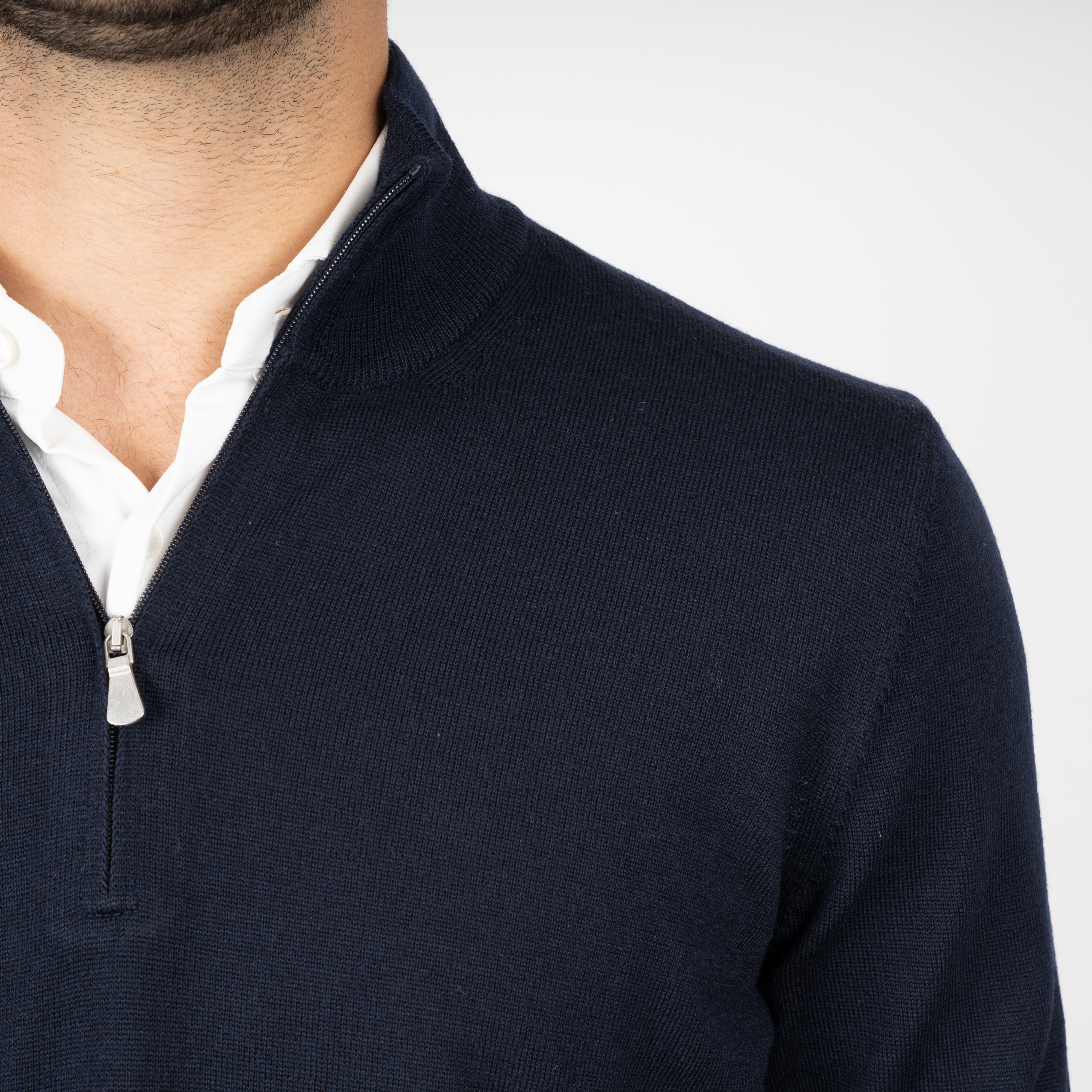 Gran Sasso Gebreide Trui met Rits Blauw | Extrafine Merino