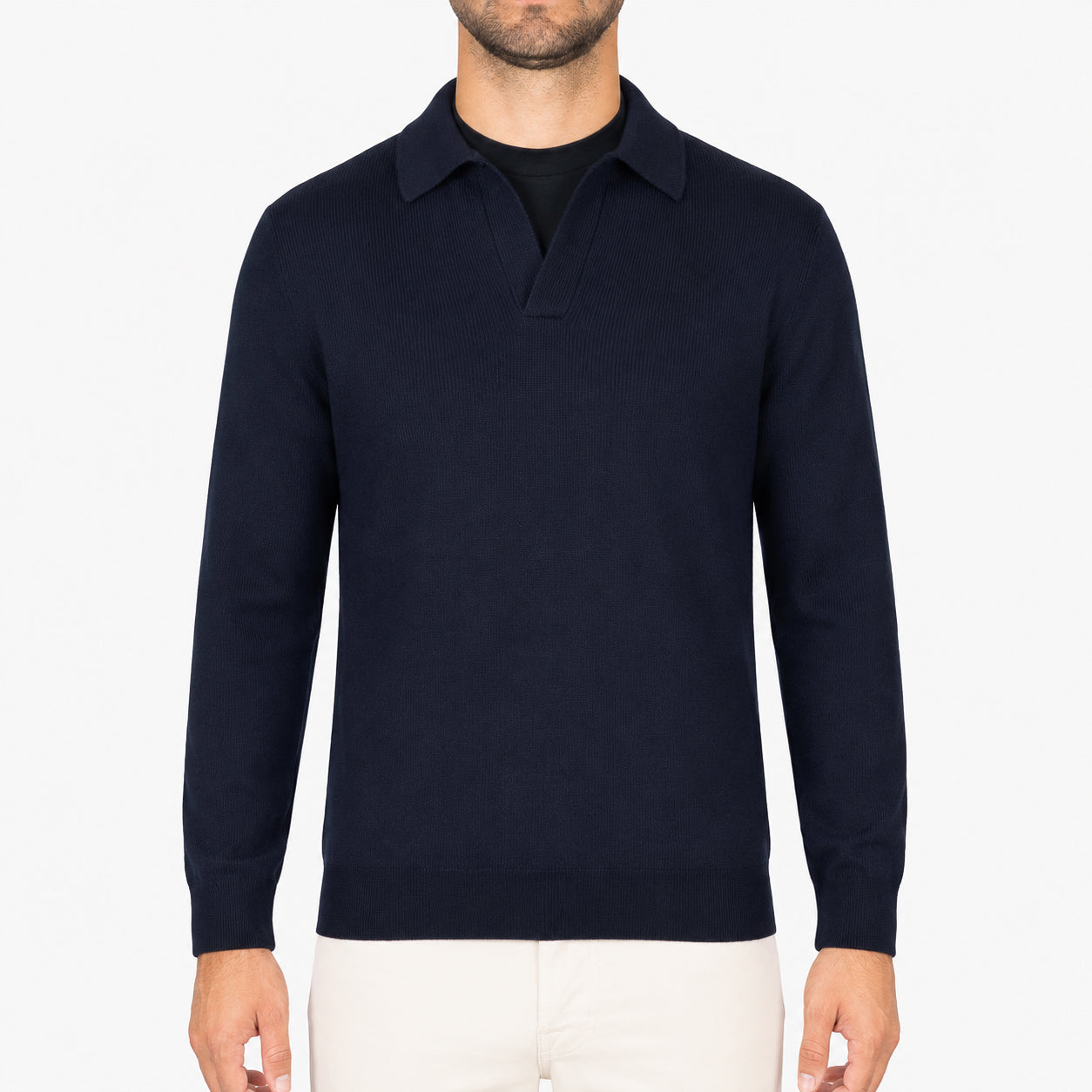 Gran Sasso Gebreide Buttonless Polotrui Blauw | Extrafine Merino