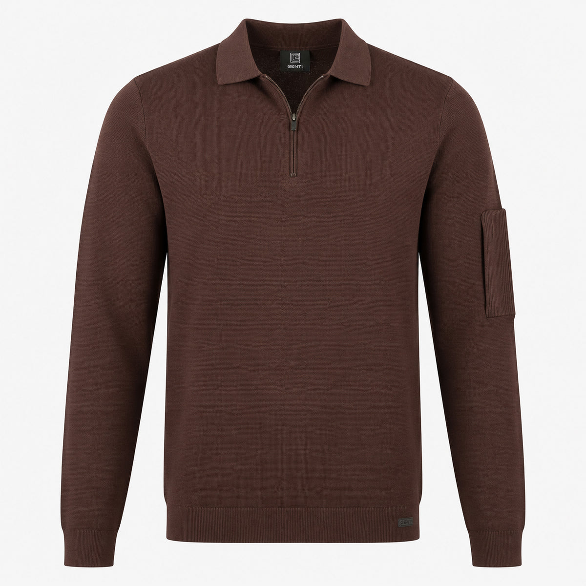 Genti Polo Lange Mouw met Rits Bordeauxrood | Cool Dry