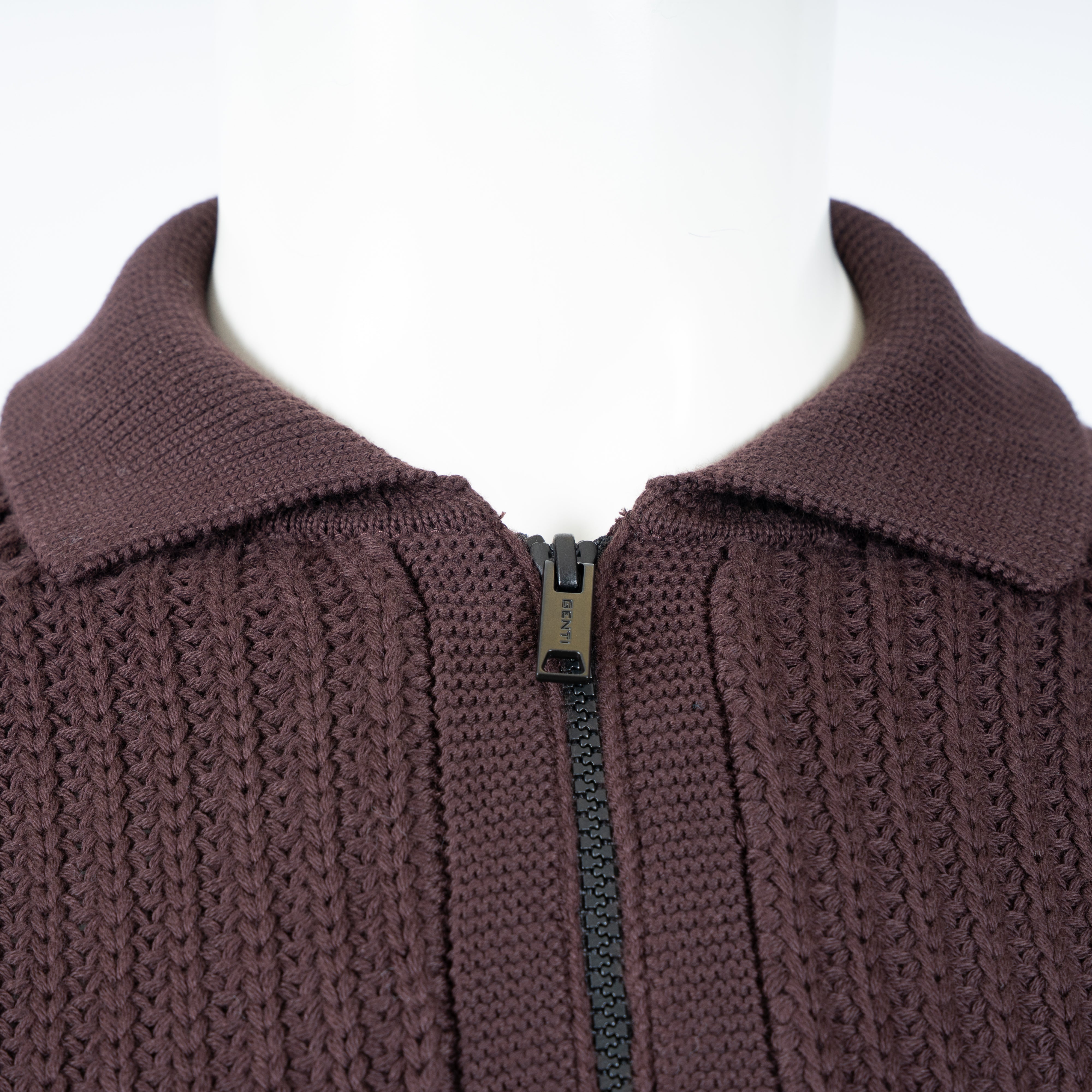 Genti Gebreide Trui met Rits Bordeauxrood | Cotton