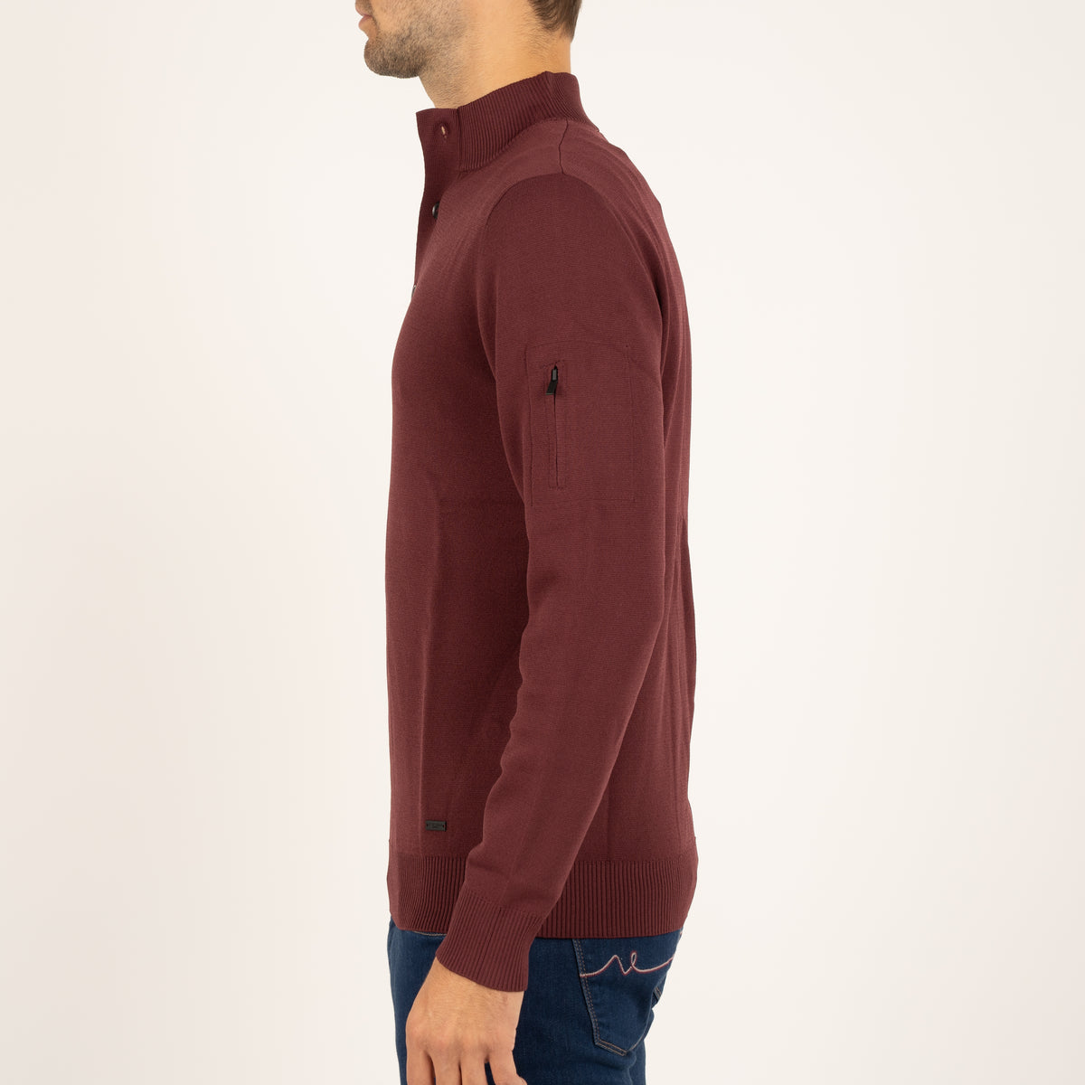 SEVEN DIALS Technische Trui met Knopenlijst Bordeaux Rood | Tila