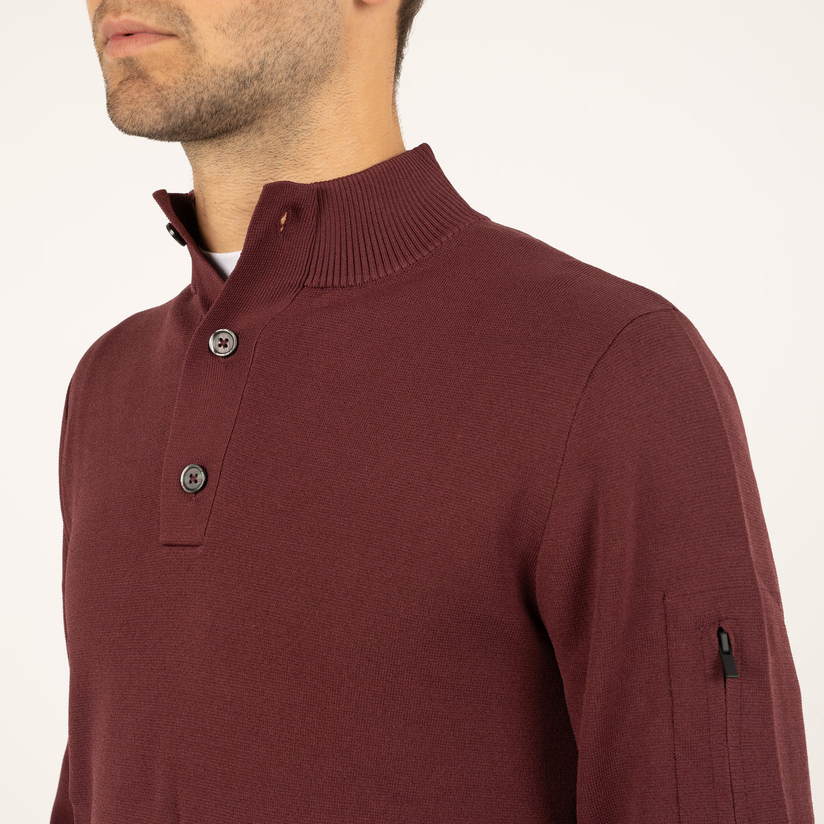 SEVEN DIALS Technische Trui met Knopenlijst Bordeaux Rood | Tila