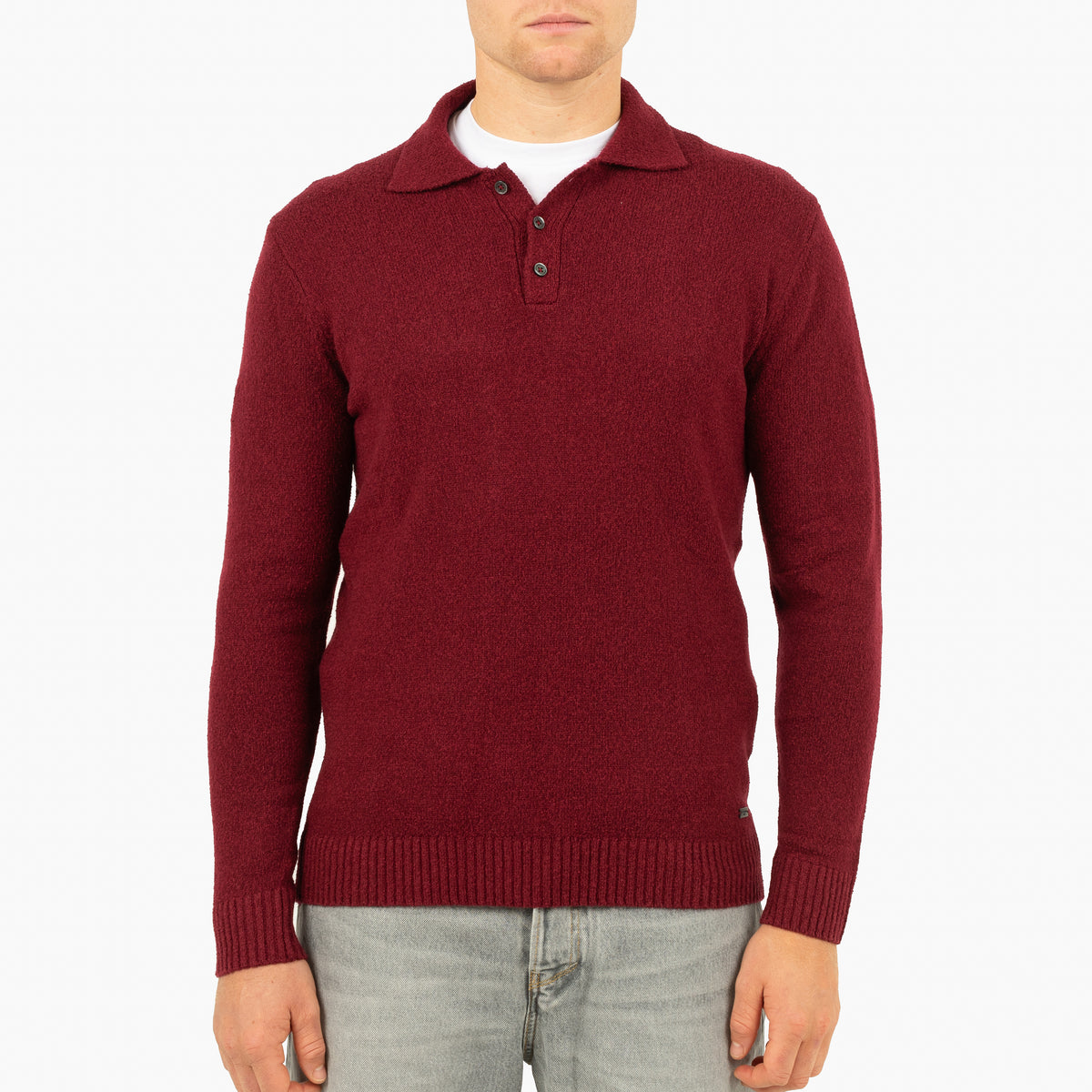 SEVEN DIALS Gebreide Polo met Lange Mouw Bordeaux Rood | Ismir