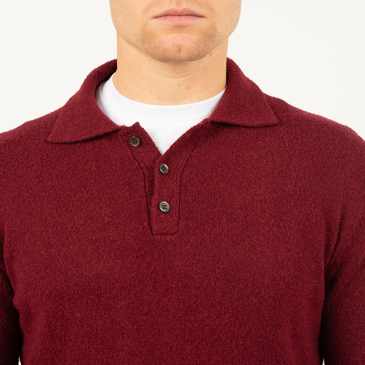 SEVEN DIALS Gebreide Polo met Lange Mouw Bordeaux Rood | Ismir