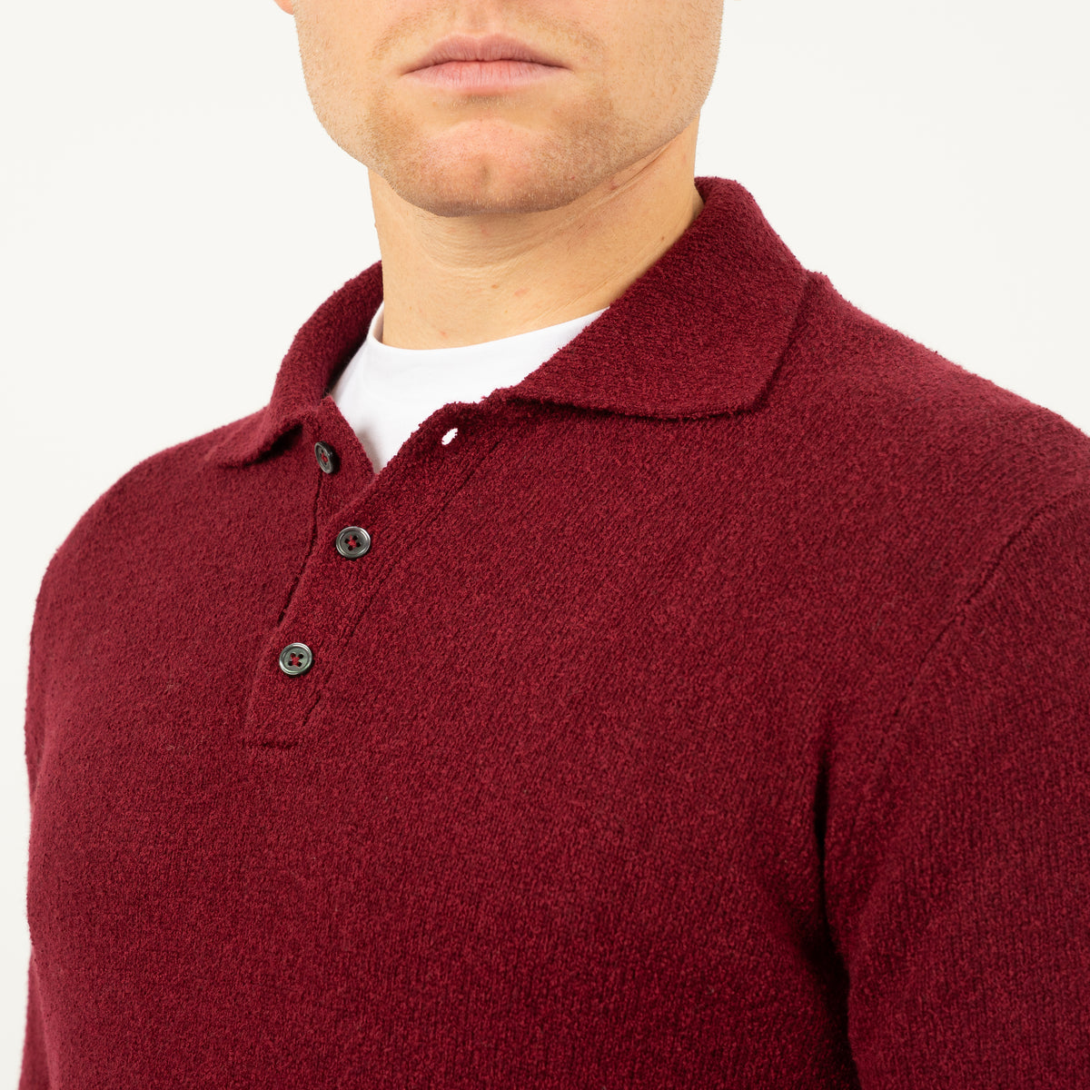 SEVEN DIALS Gebreide Polo met Lange Mouw Bordeaux Rood | Ismir