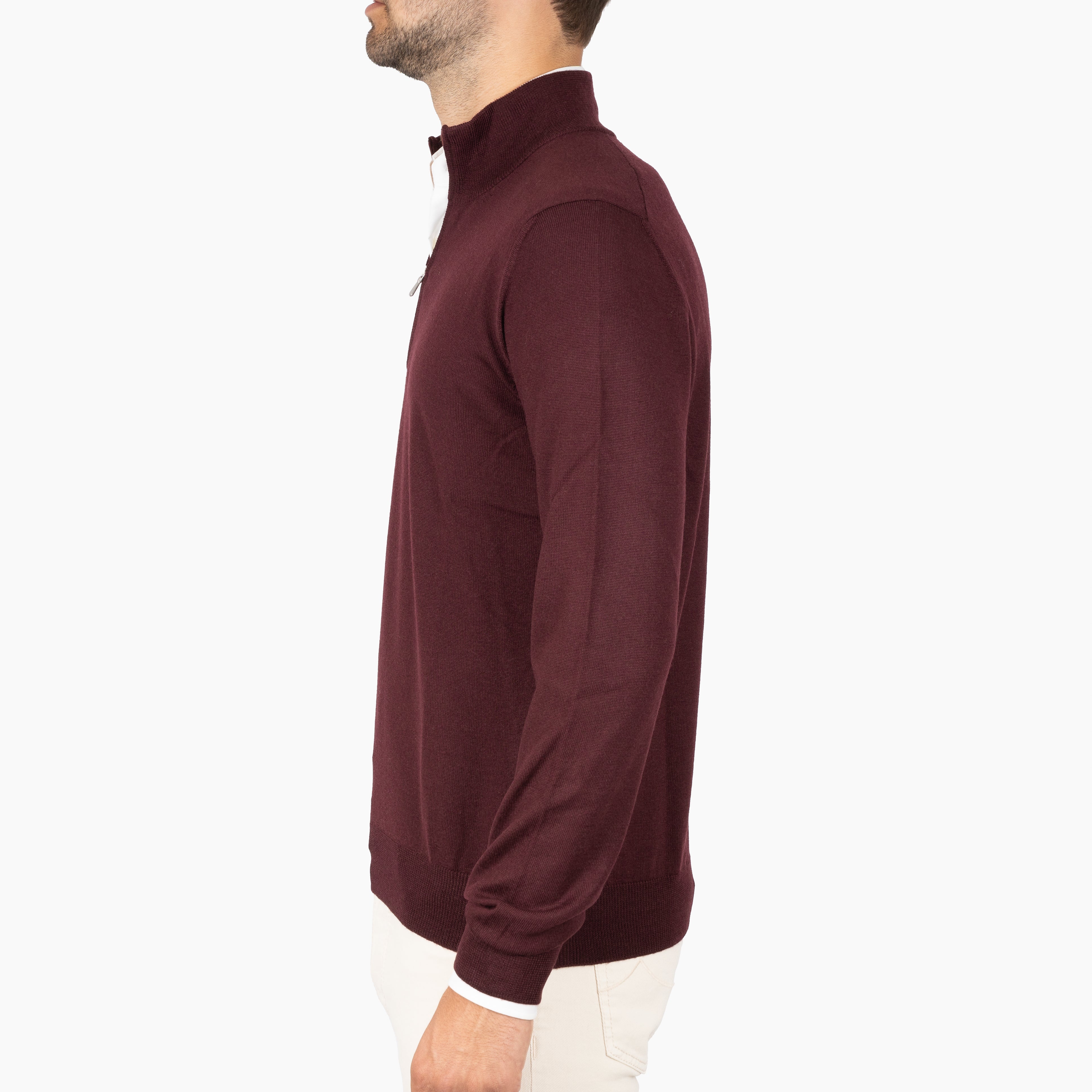 Gran Sasso Gebreide Trui met Rits Bordeaux Rood | Extrafine Merino