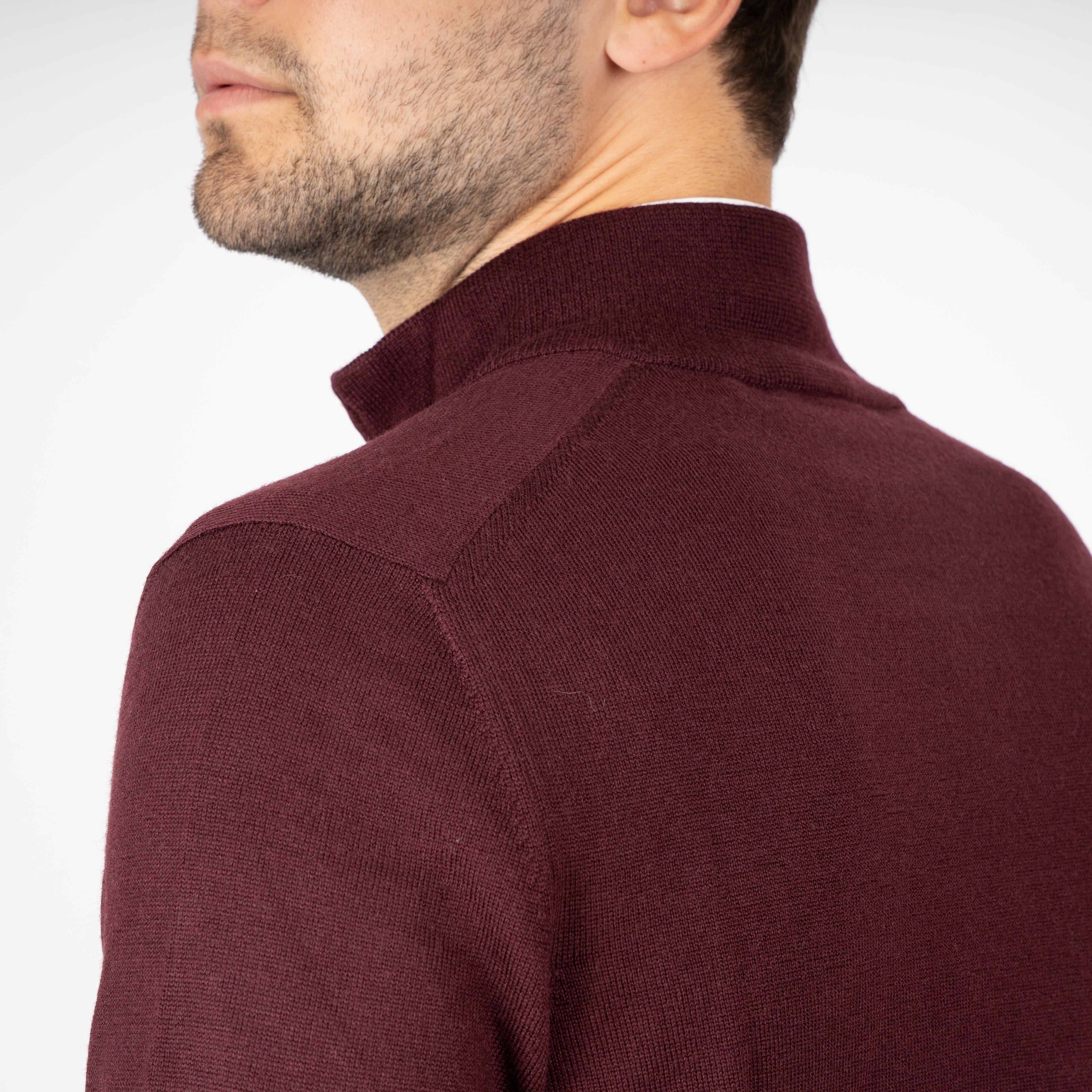 Gran Sasso Gebreide Trui met Rits Bordeaux Rood | Extrafine Merino