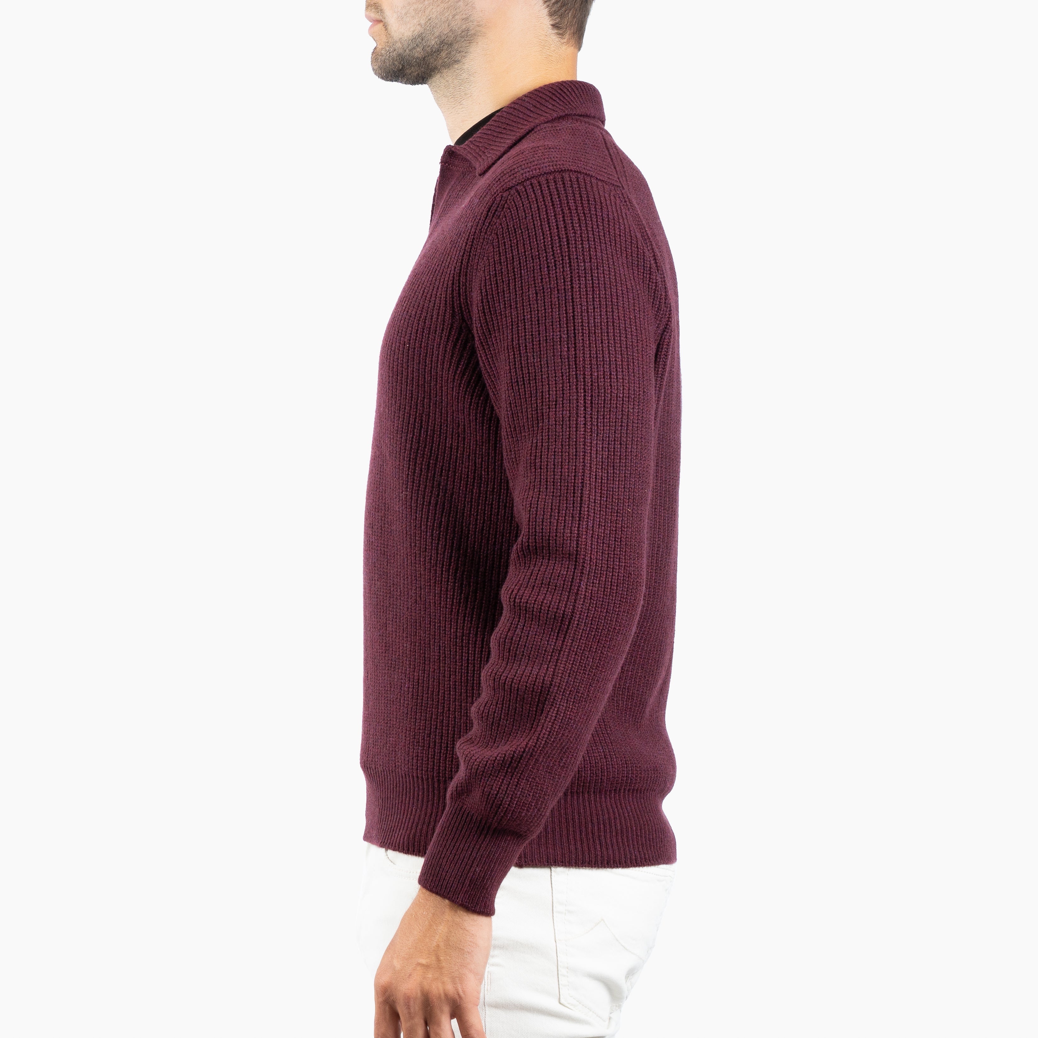 Gran Sasso Gebreide Buttonless Polotrui Bordeaux Rood | Super Geelong
