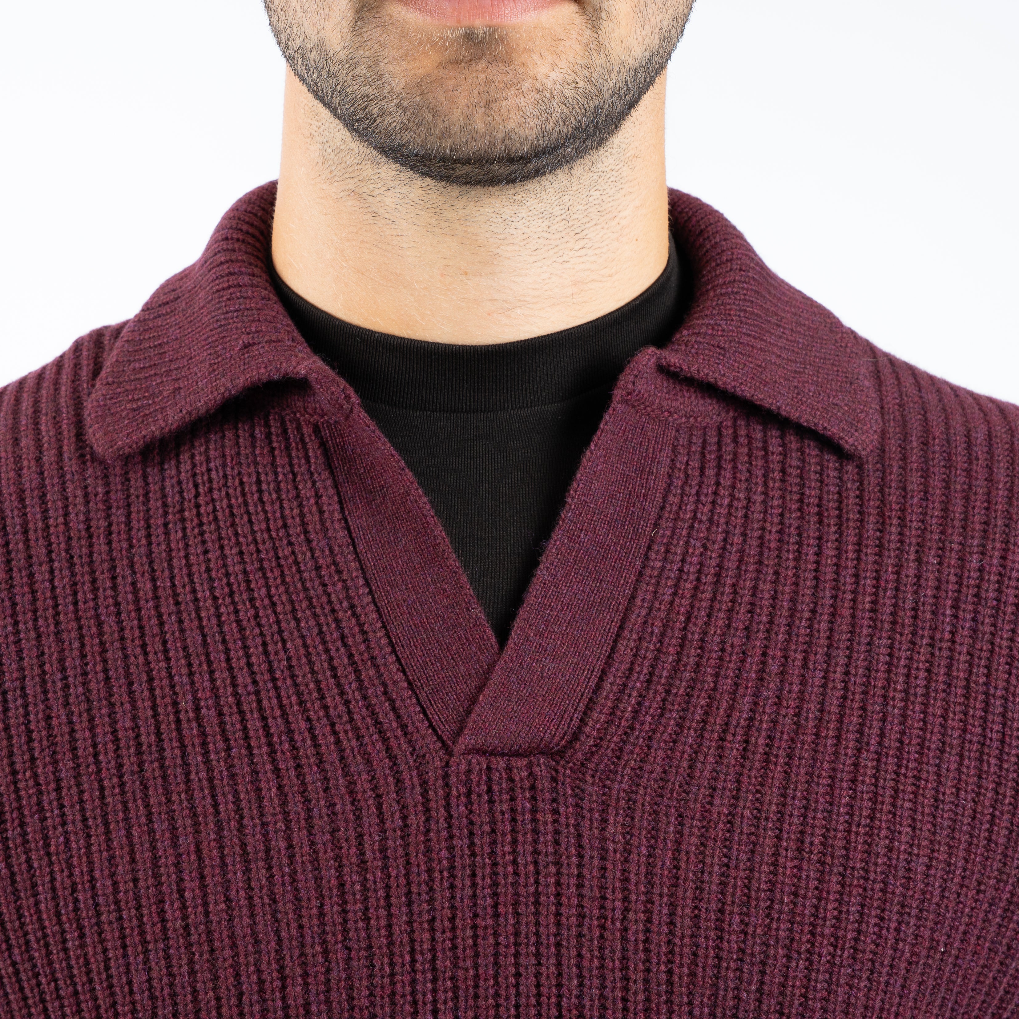 Gran Sasso Gebreide Buttonless Polotrui Bordeaux Rood | Super Geelong