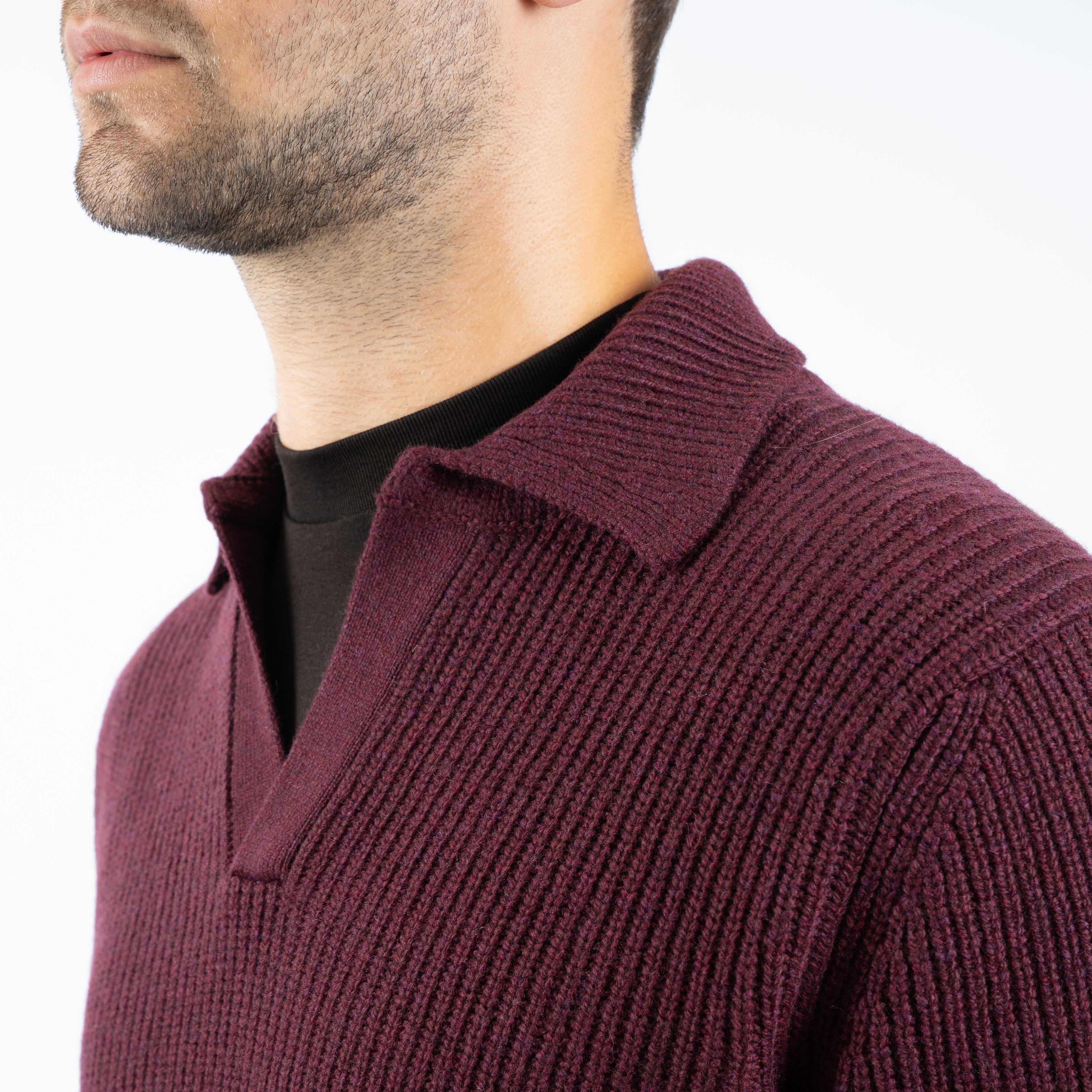 Gran Sasso Gebreide Buttonless Polotrui Bordeaux Rood | Super Geelong