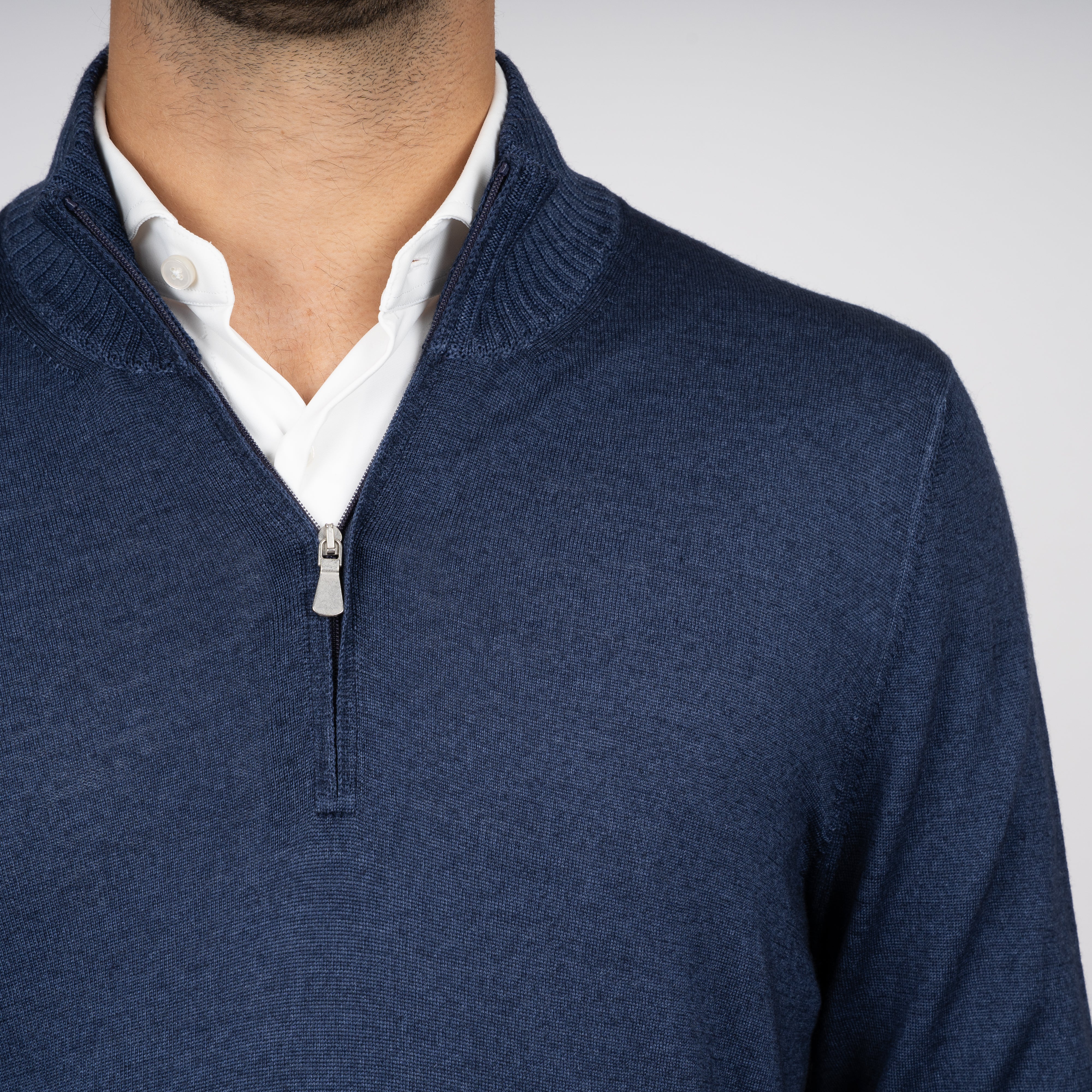 Gran Sasso Gebreide Trui met Rits Blauw | Vintage Merino
