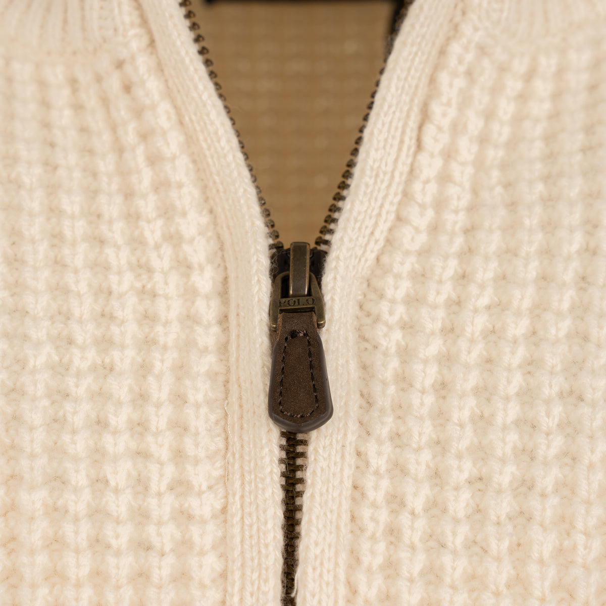 Ralph Lauren Gebreide Trui met Rits Crème | Waffle Knit