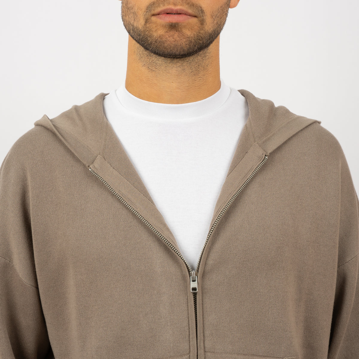 Flaneur Gebreid Vest Taupe | Atelier Knit Zip-Up