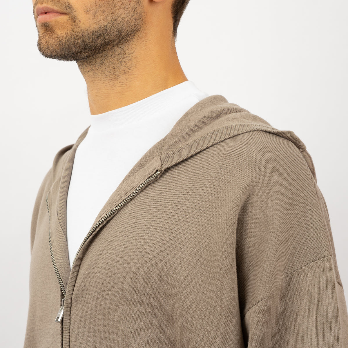 Flaneur Gebreid Vest Taupe | Atelier Knit Zip-Up