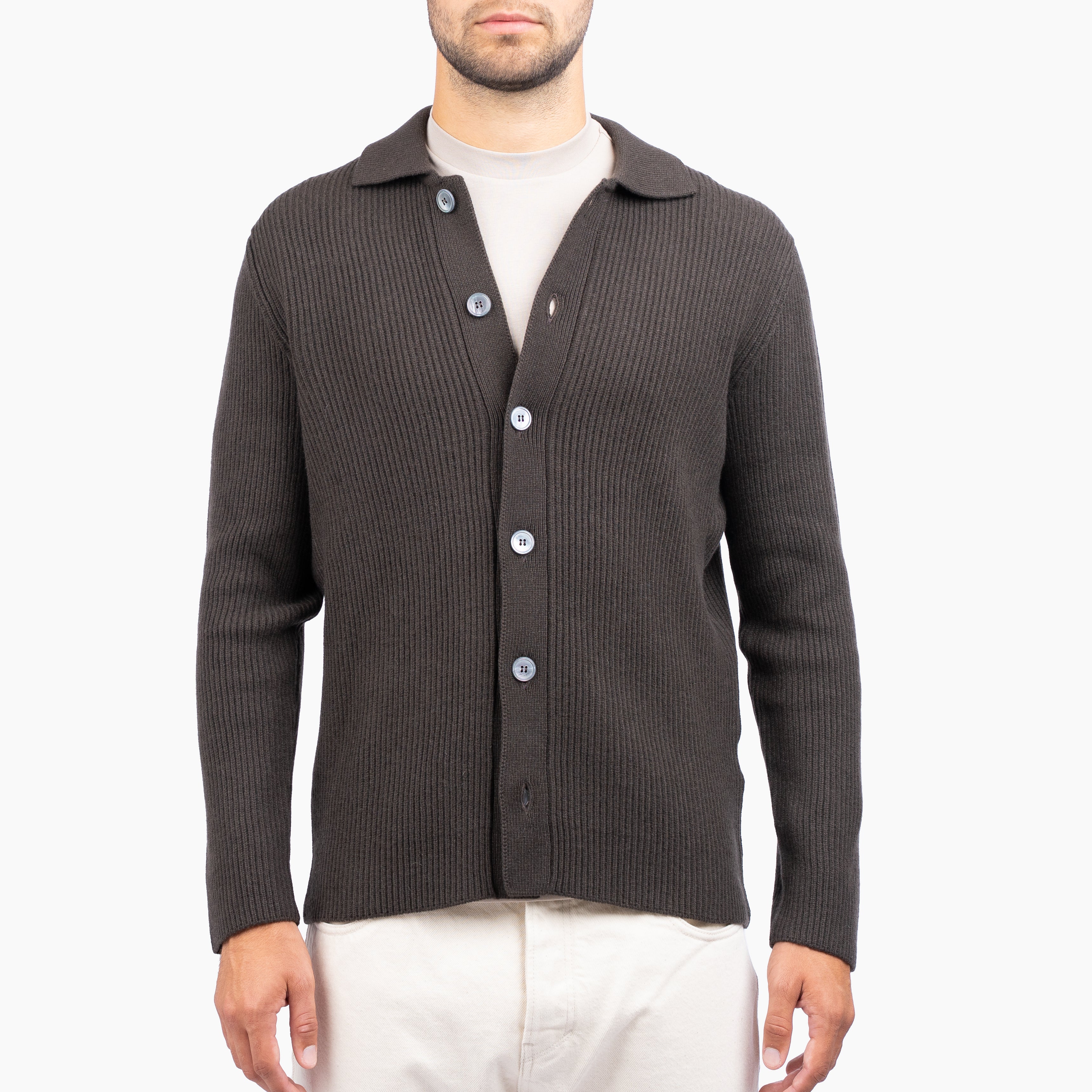 Gran Sasso Gebreid Knoopvest Bruin | Cashmere Lana