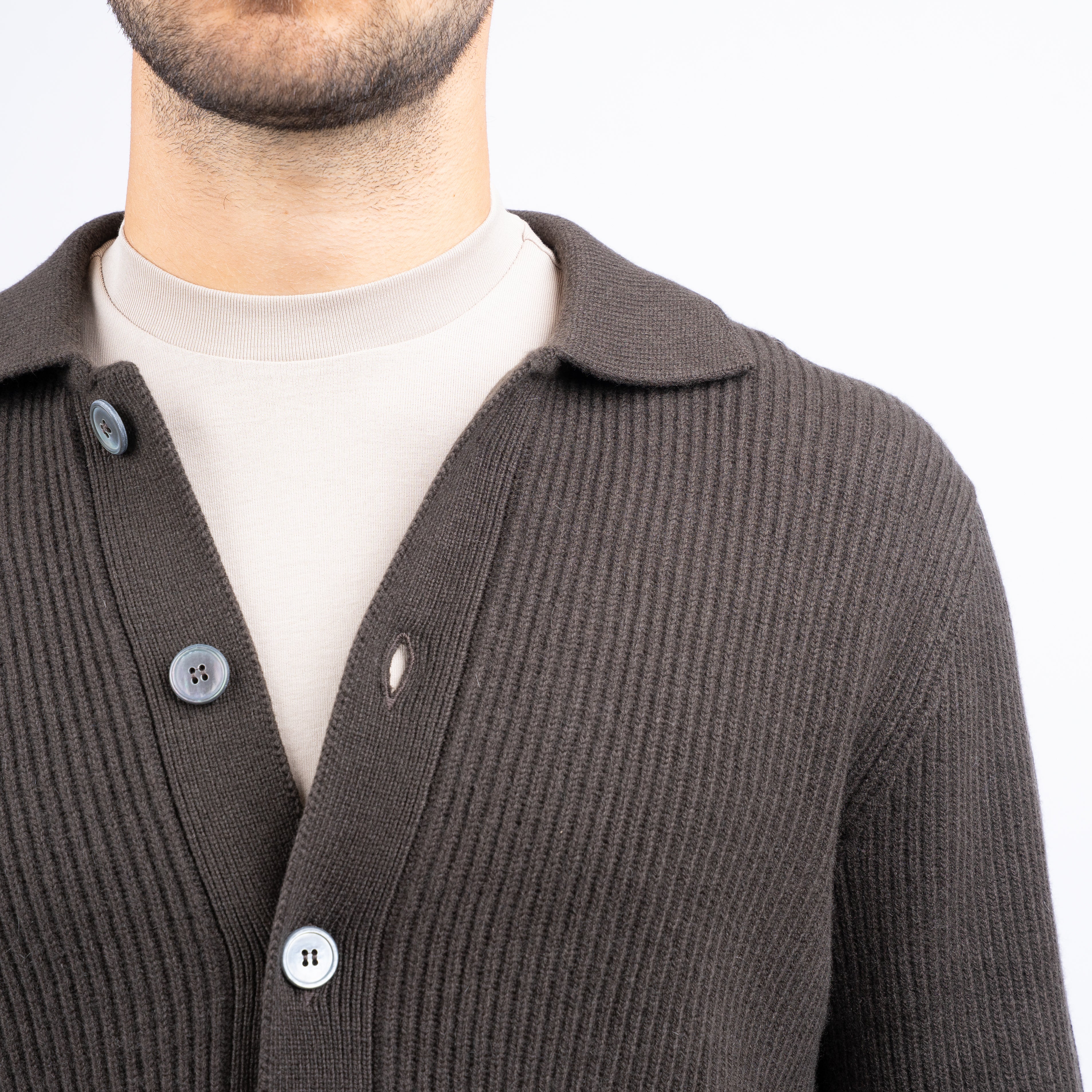 Gran Sasso Gebreid Knoopvest Bruin | Cashmere Lana