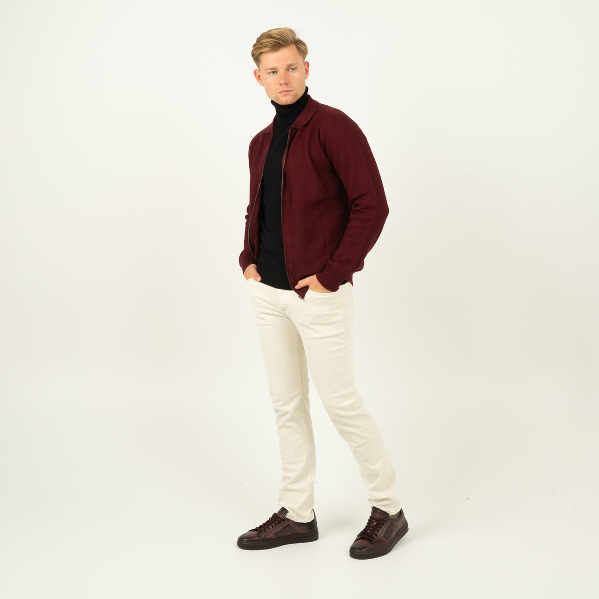 SEVEN DIALS Gebreid Vest met Rits Bordeaux Rood | Accra