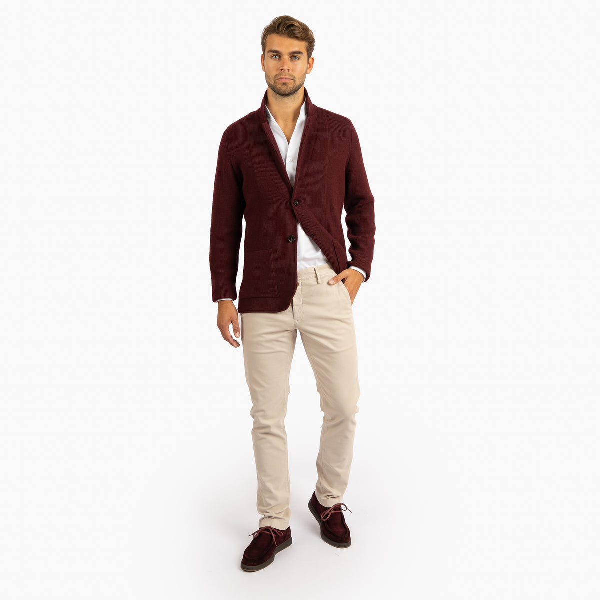 Maurizio Baldassari Knitted Colbert Bordeaux Rood | 2B Swacket