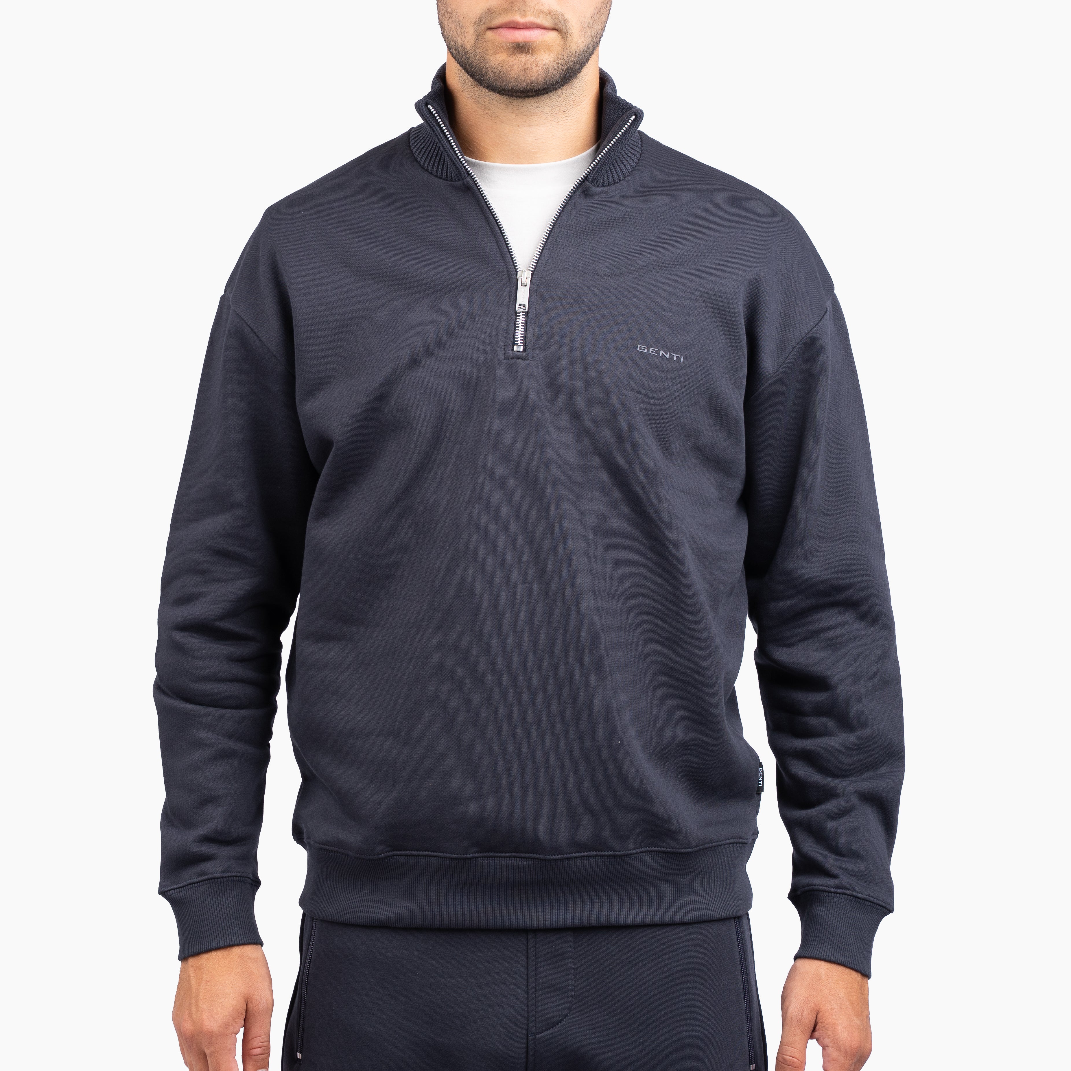 Genti Sweater met Rits Blauw | Cotton
