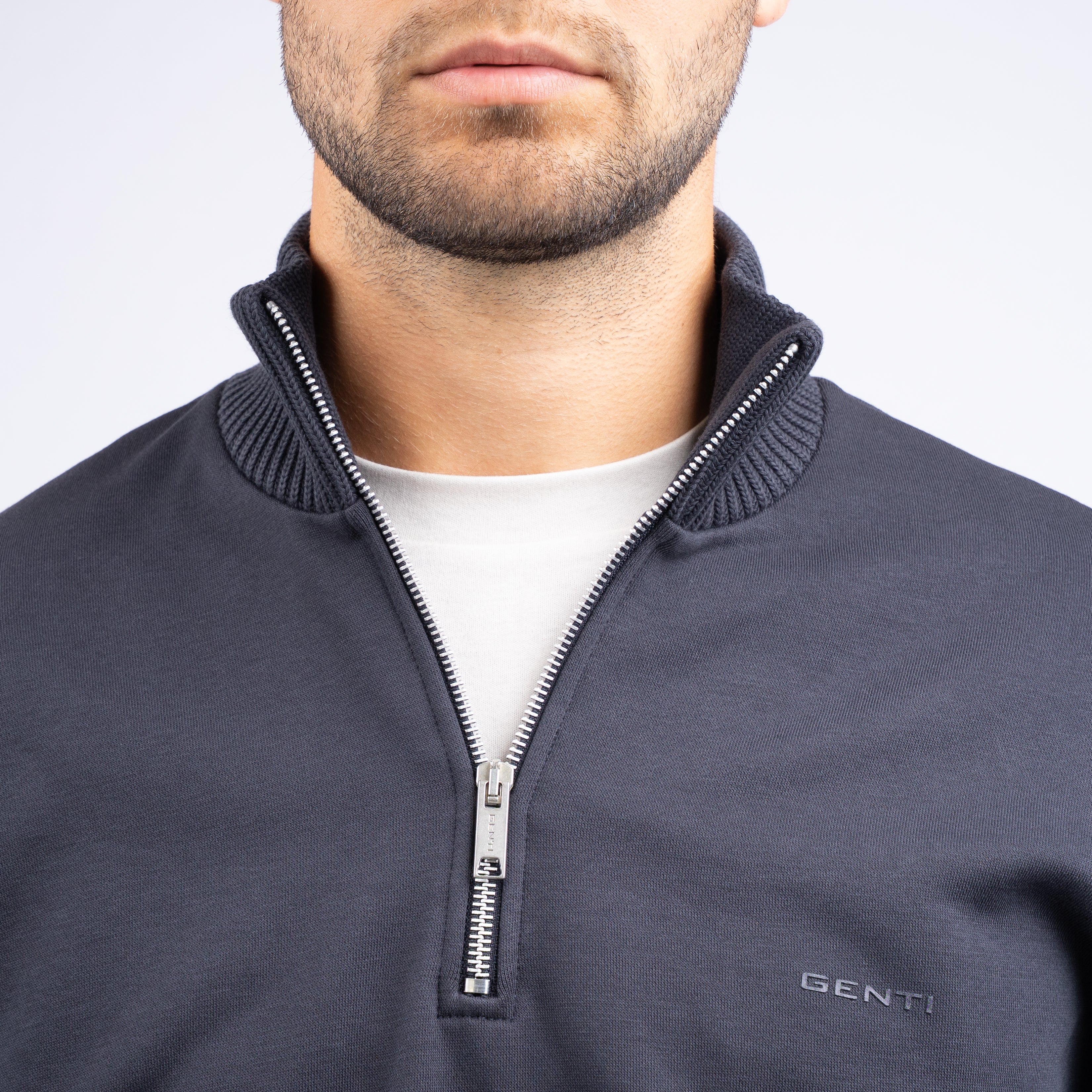 Genti Sweater met Rits Blauw | Cotton