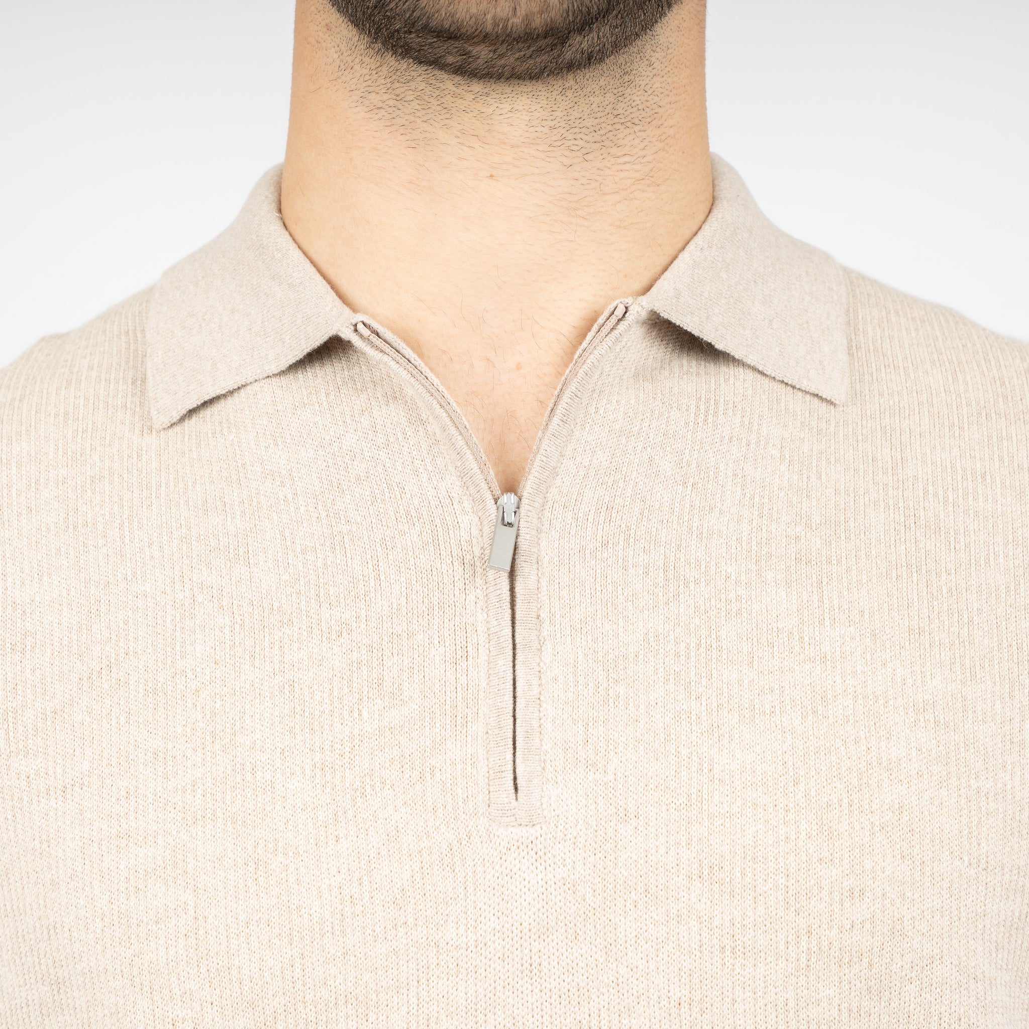 SEVEN DIALS Gebreide Polo met Rits Beige | Desmond