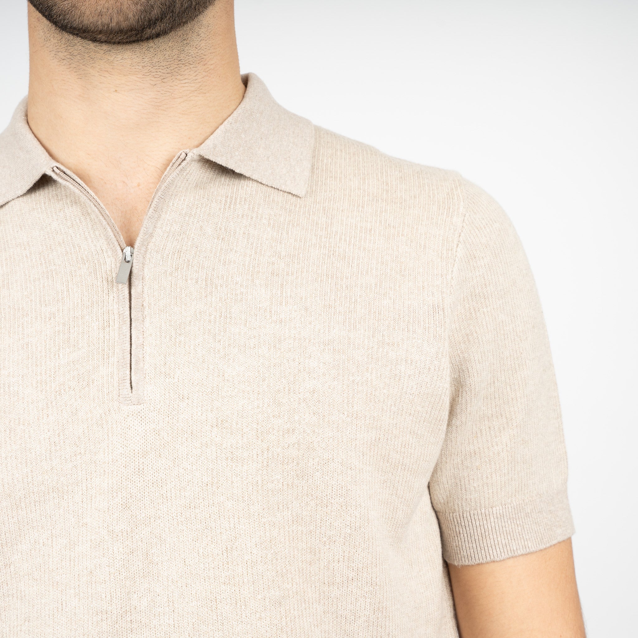 SEVEN DIALS Gebreide Polo met Rits Beige | Desmond