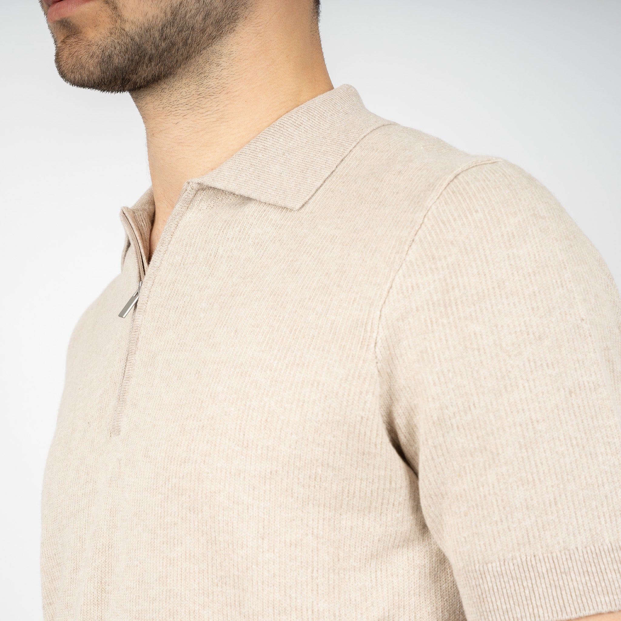 SEVEN DIALS Gebreide Polo met Rits Beige | Desmond