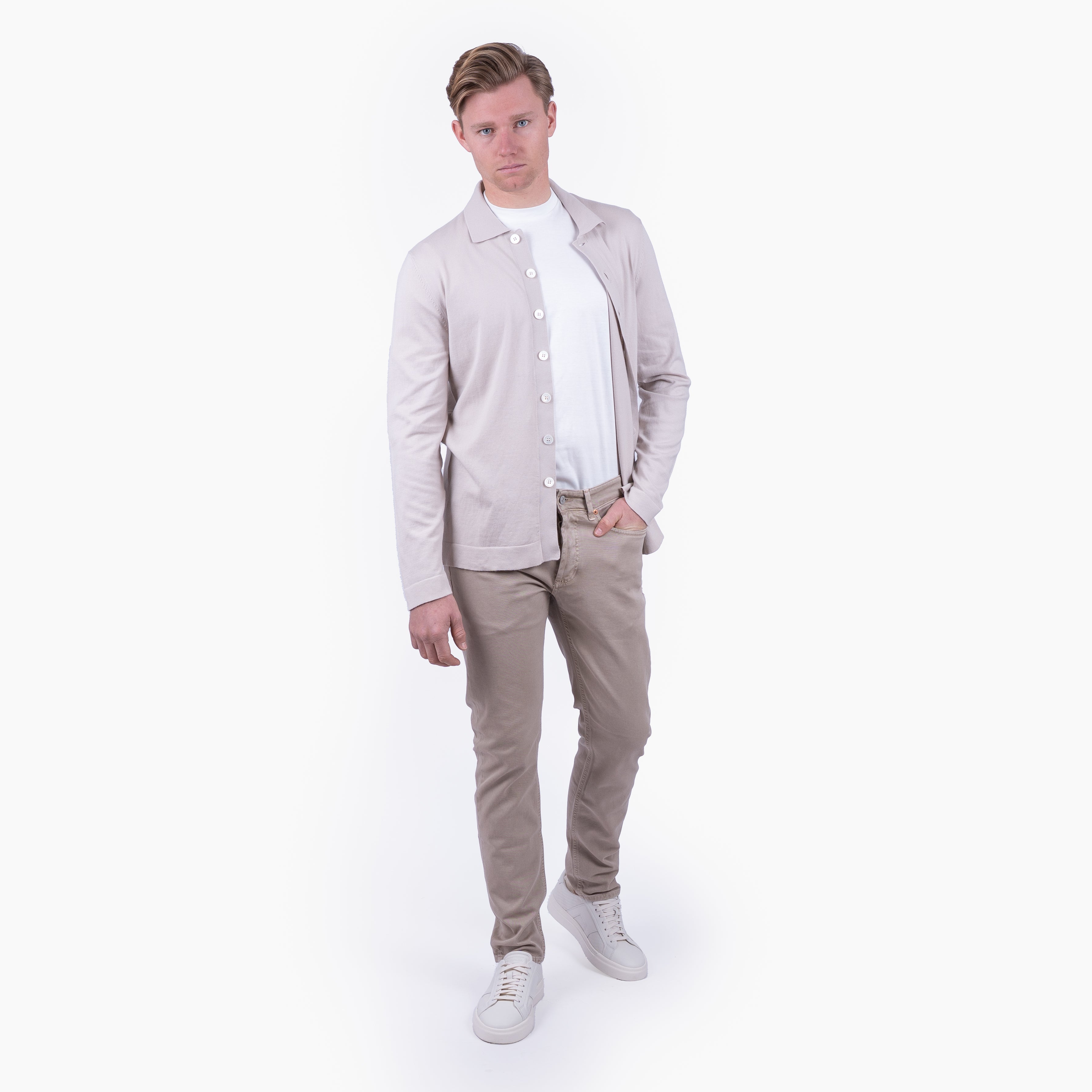Gran Sasso Gebreid Knoopvest Beige | Organic Cotton