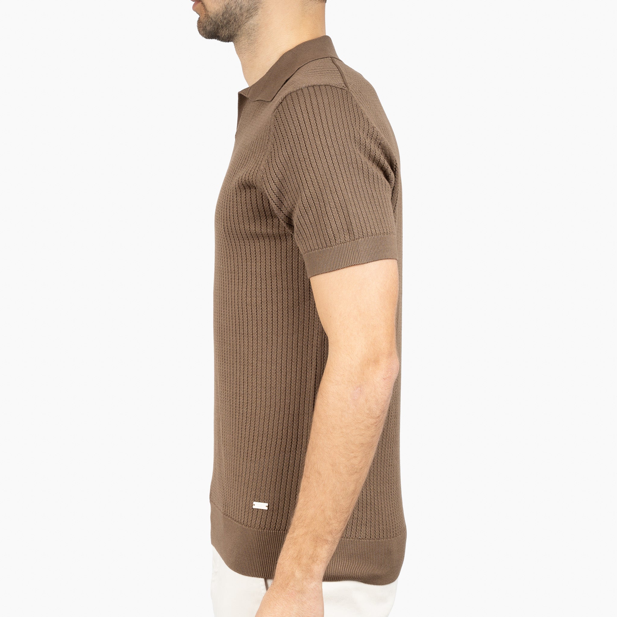 SEVEN DIALS Gebreide Buttonless Polo Bruin | Bennet