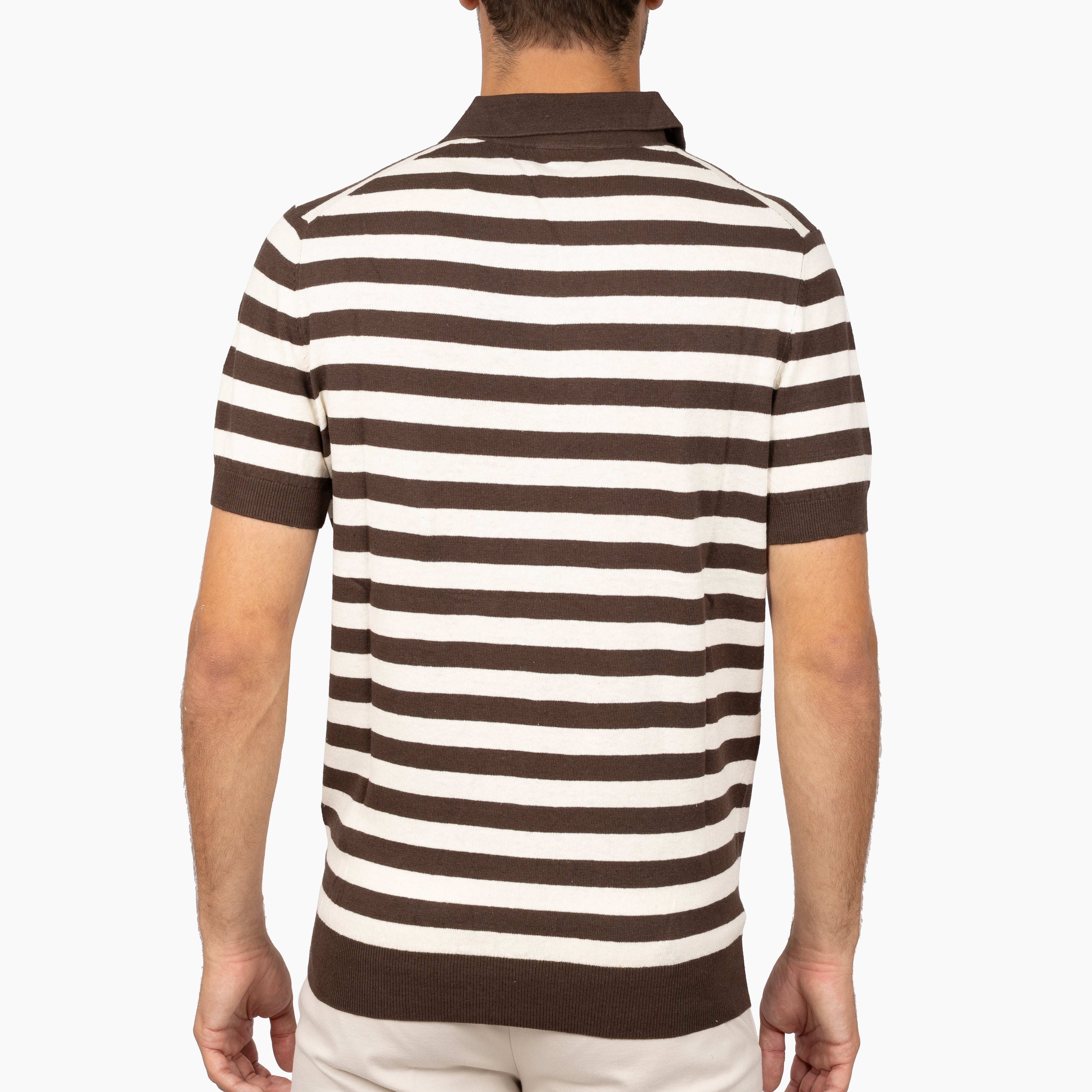 SEVEN DIALS Gebreide Buttonless Polo Bruin Gestreept | Carver