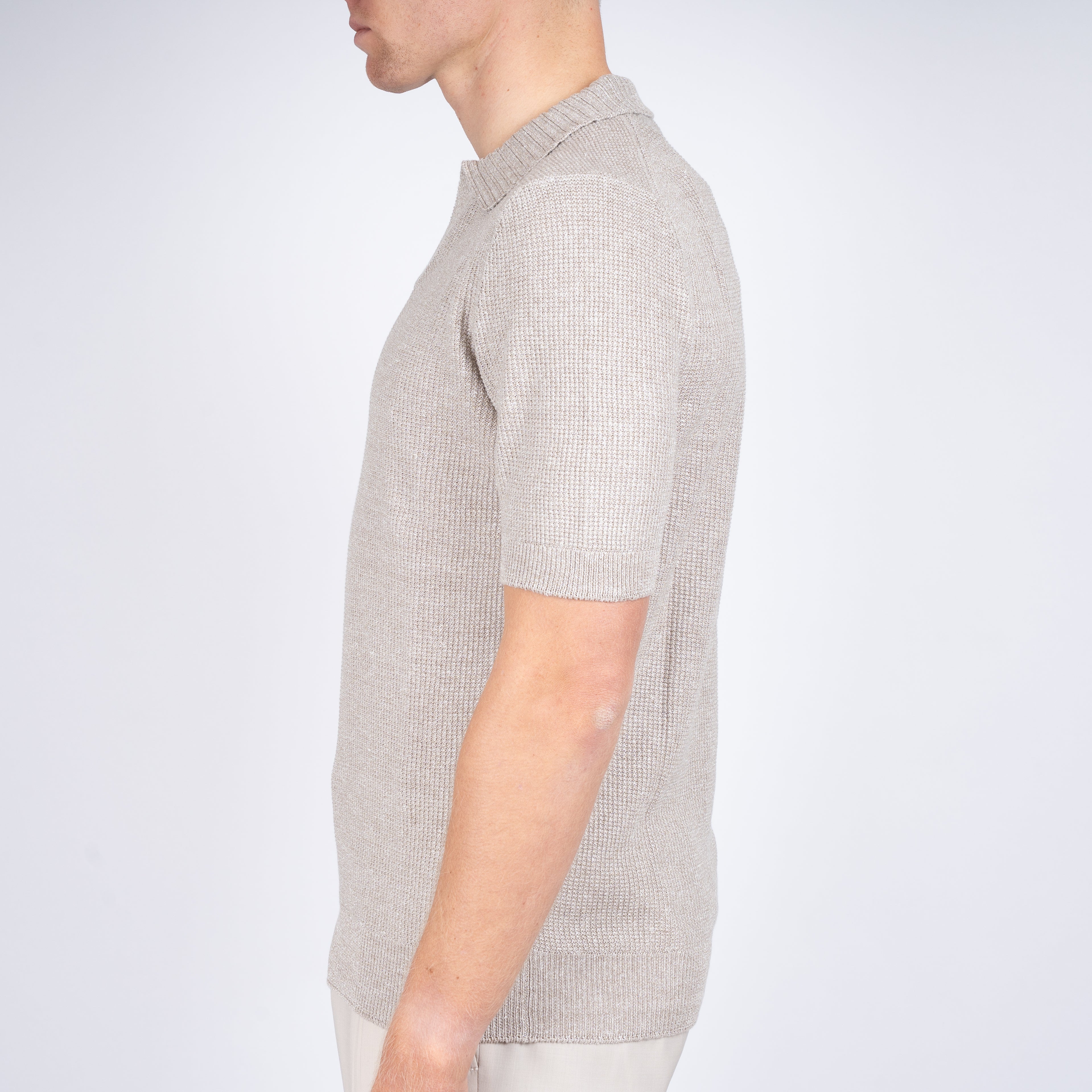 Gran Sasso Polo Buttonless Kraag Beige | Linnen & Cotton