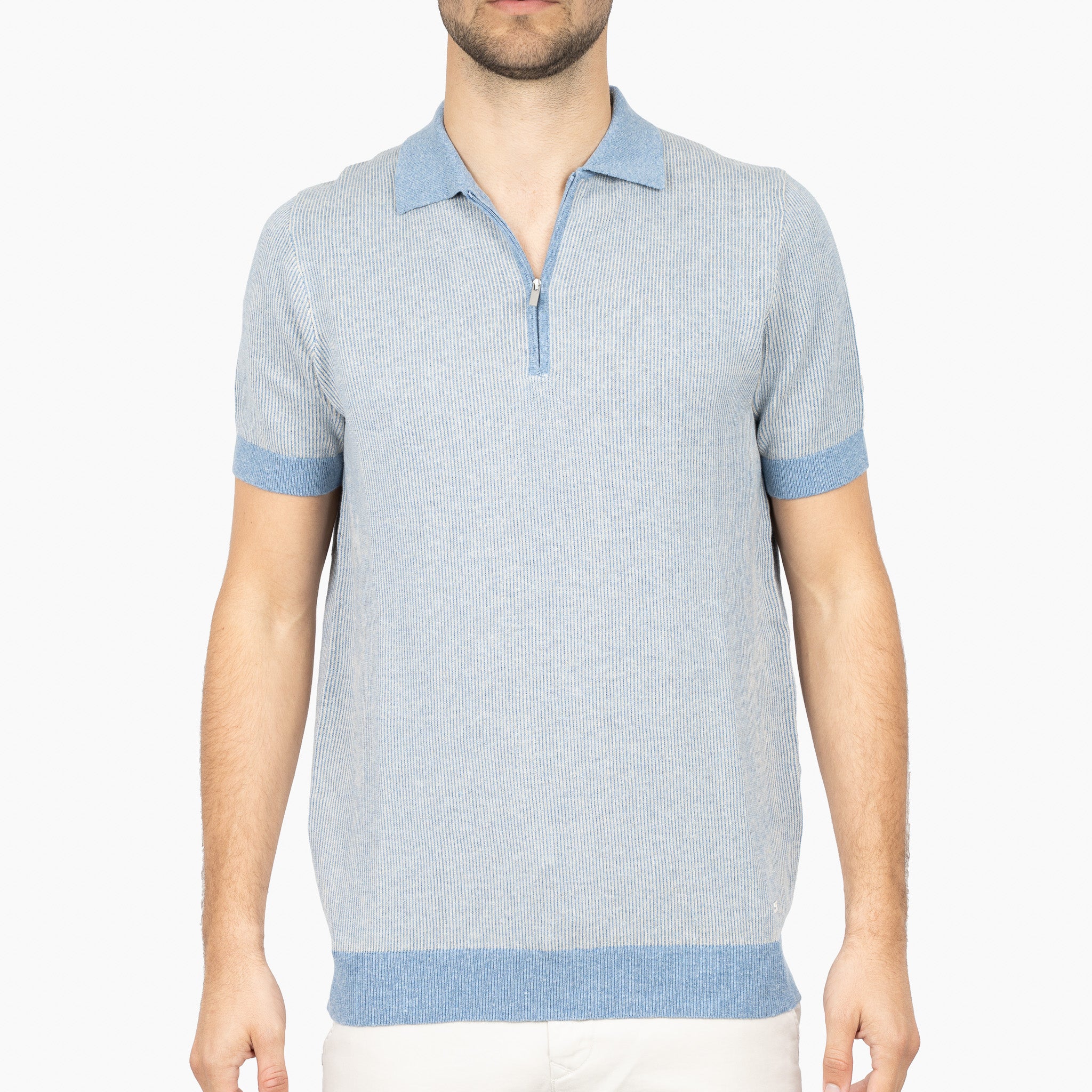 SEVEN DIALS Gebreide Polo met Rits Lichtblauw | Desmond